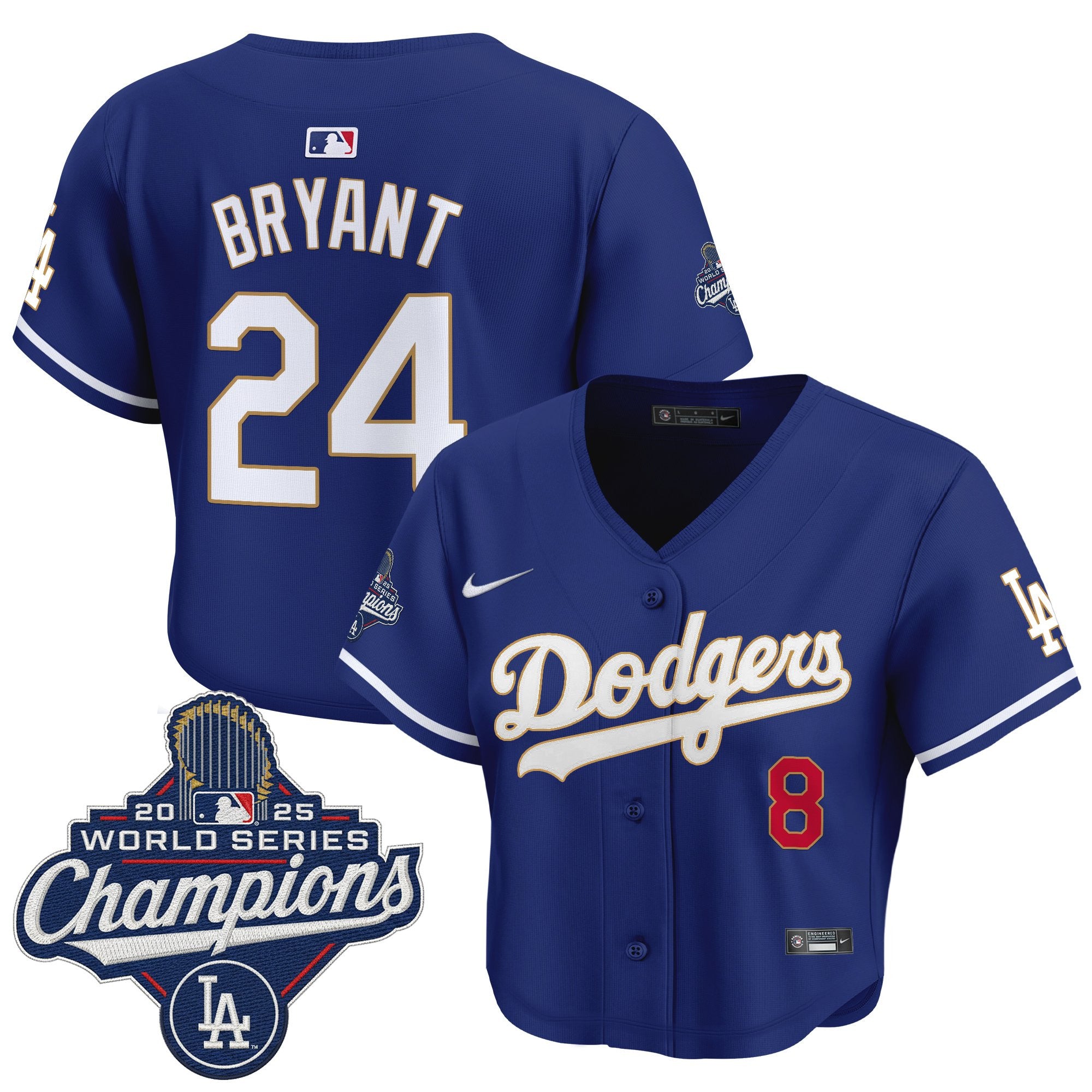 Women's Dodgers 2025 World Series Champions Patch Gold Trim Crop Top Baseball Jersey - All Stitched