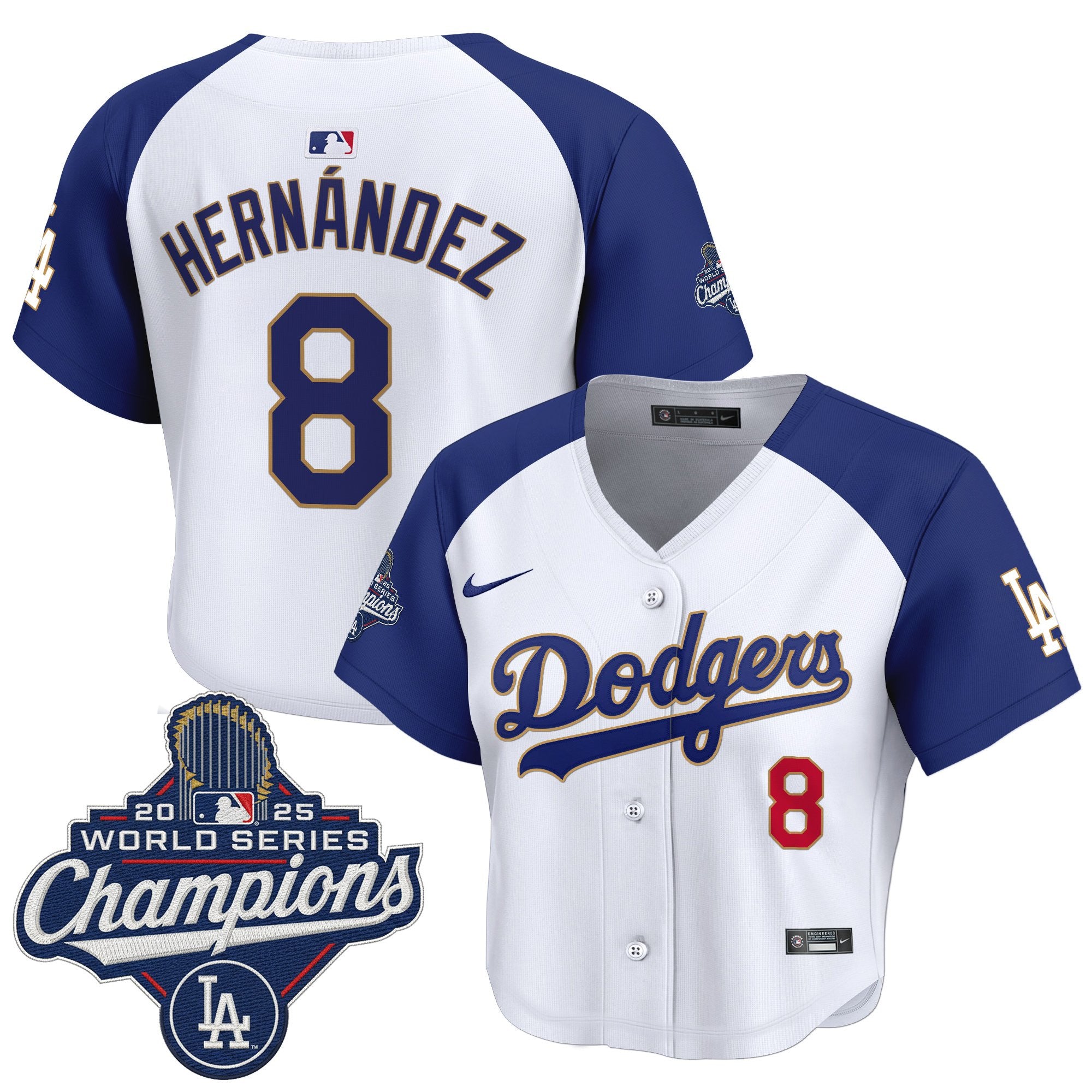 Women's Dodgers 2025 World Series Champions Patch Gold Trim Crop Top Baseball Jersey - All Stitched