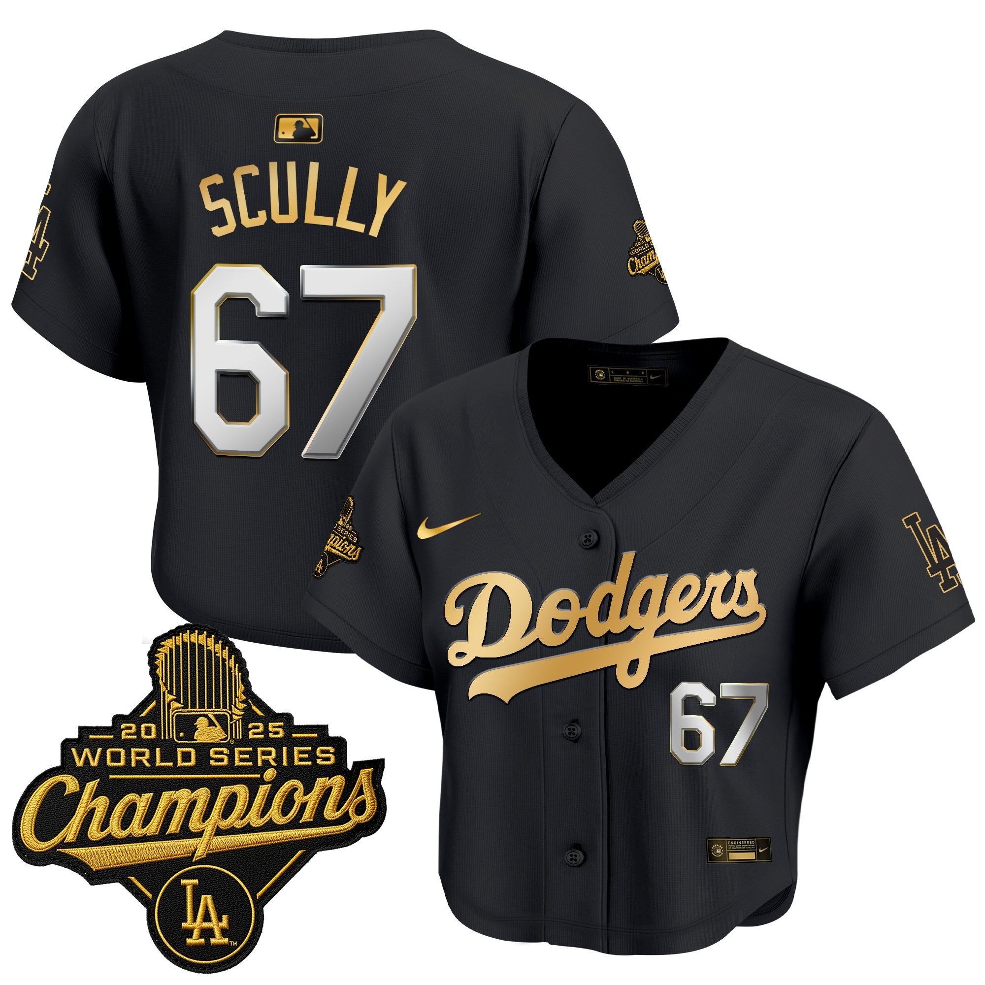 Women's Dodgers 2025 World Series Champions Patch Gold Trim Crop Top Baseball Jersey - All Stitched