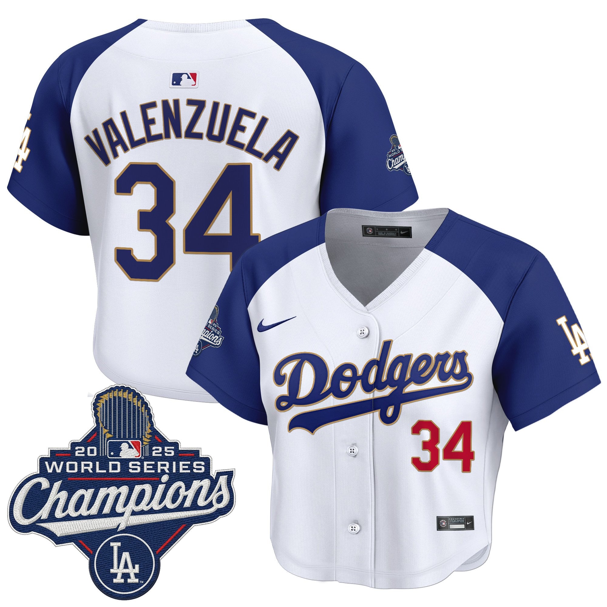 Women's Dodgers 2025 World Series Champions Patch Gold Trim Crop Top Baseball Jersey - All Stitched