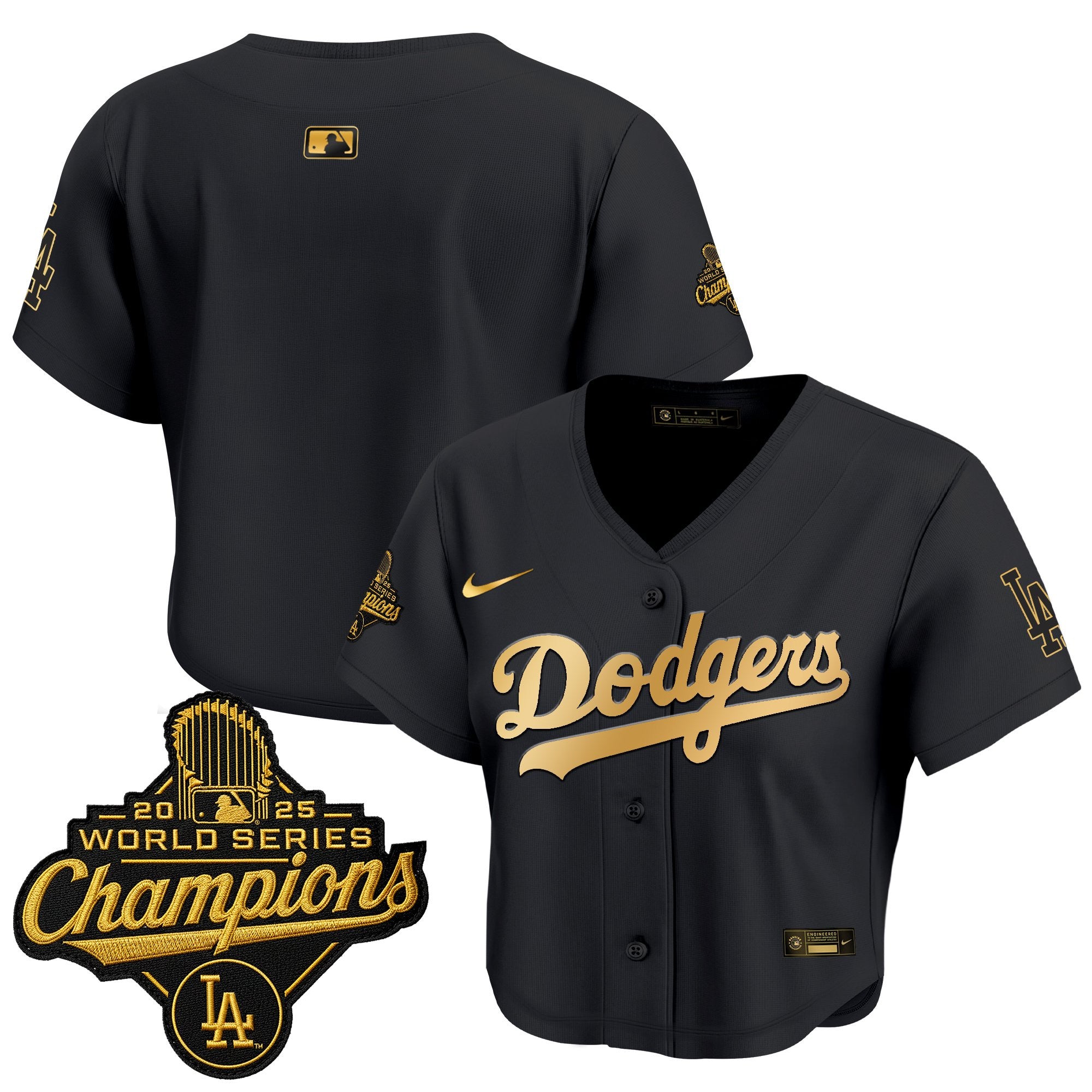 Women's Dodgers 2025 World Series Champions Patch Gold Trim Crop Top Baseball Jersey - All Stitched