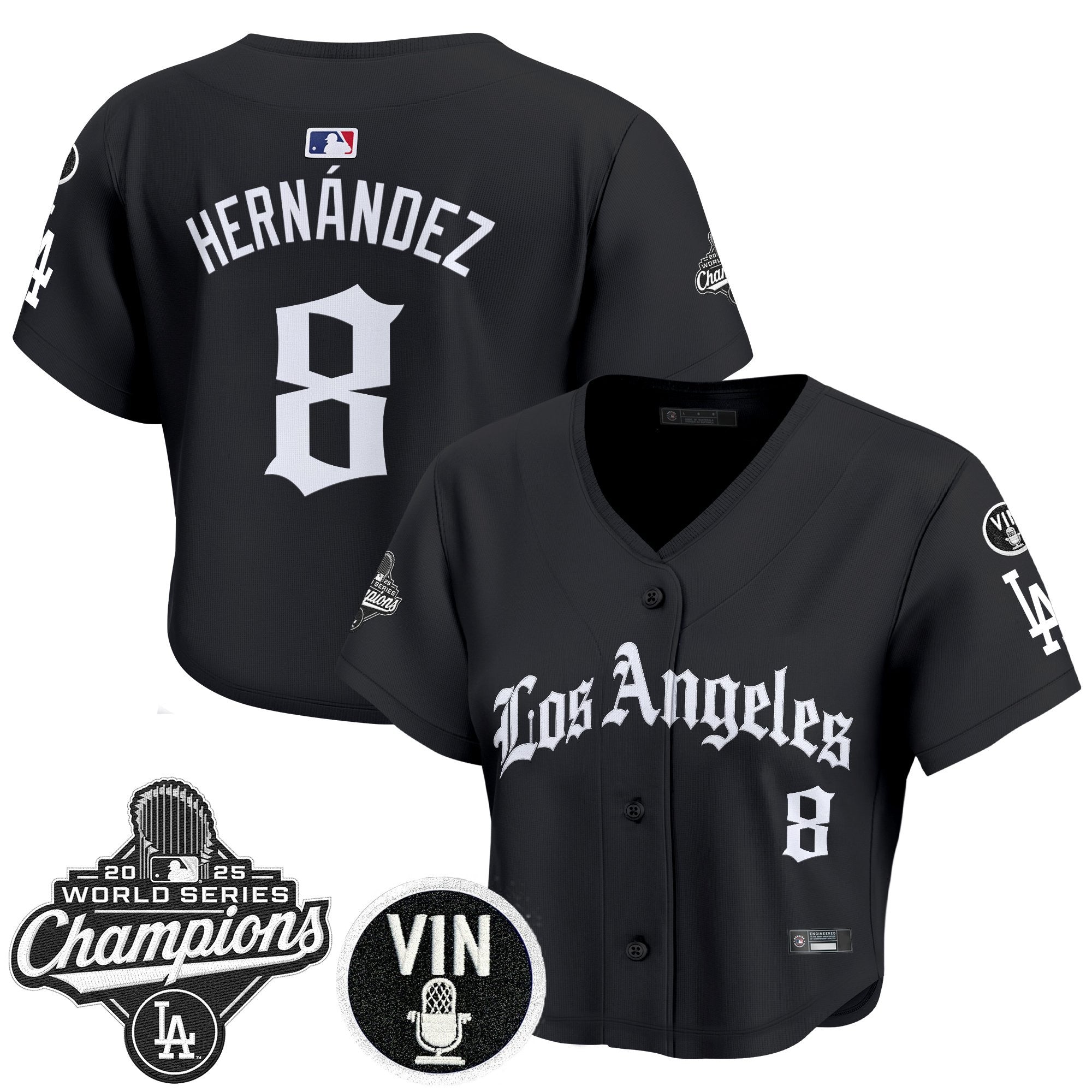 Women's Dodgers 2025 World Series Champions Crop Top Baseball Jersey - LA Gothic Edition - All Stitched
