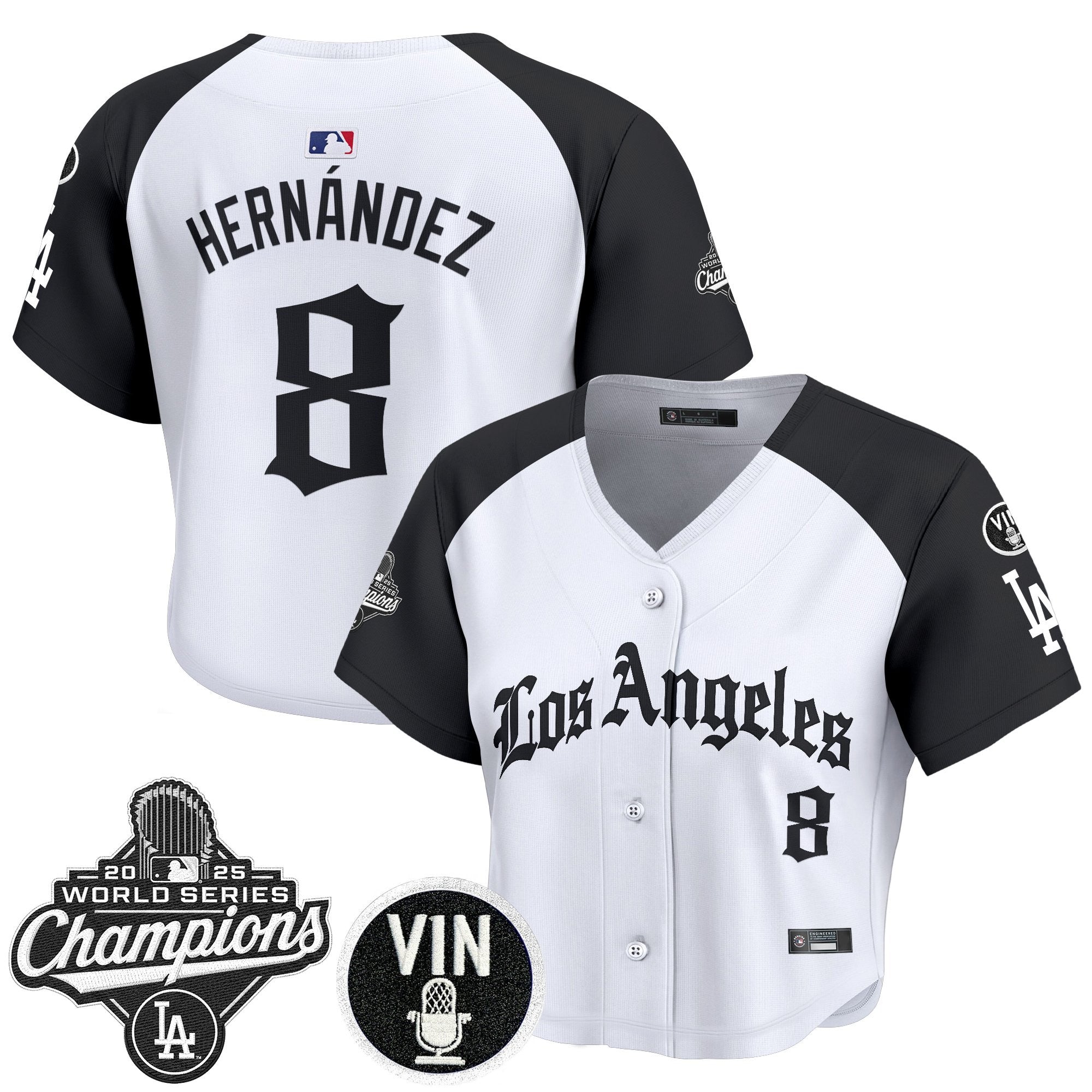 Women's Dodgers 2025 World Series Champions Crop Top Baseball Jersey - LA Gothic Edition - All Stitched