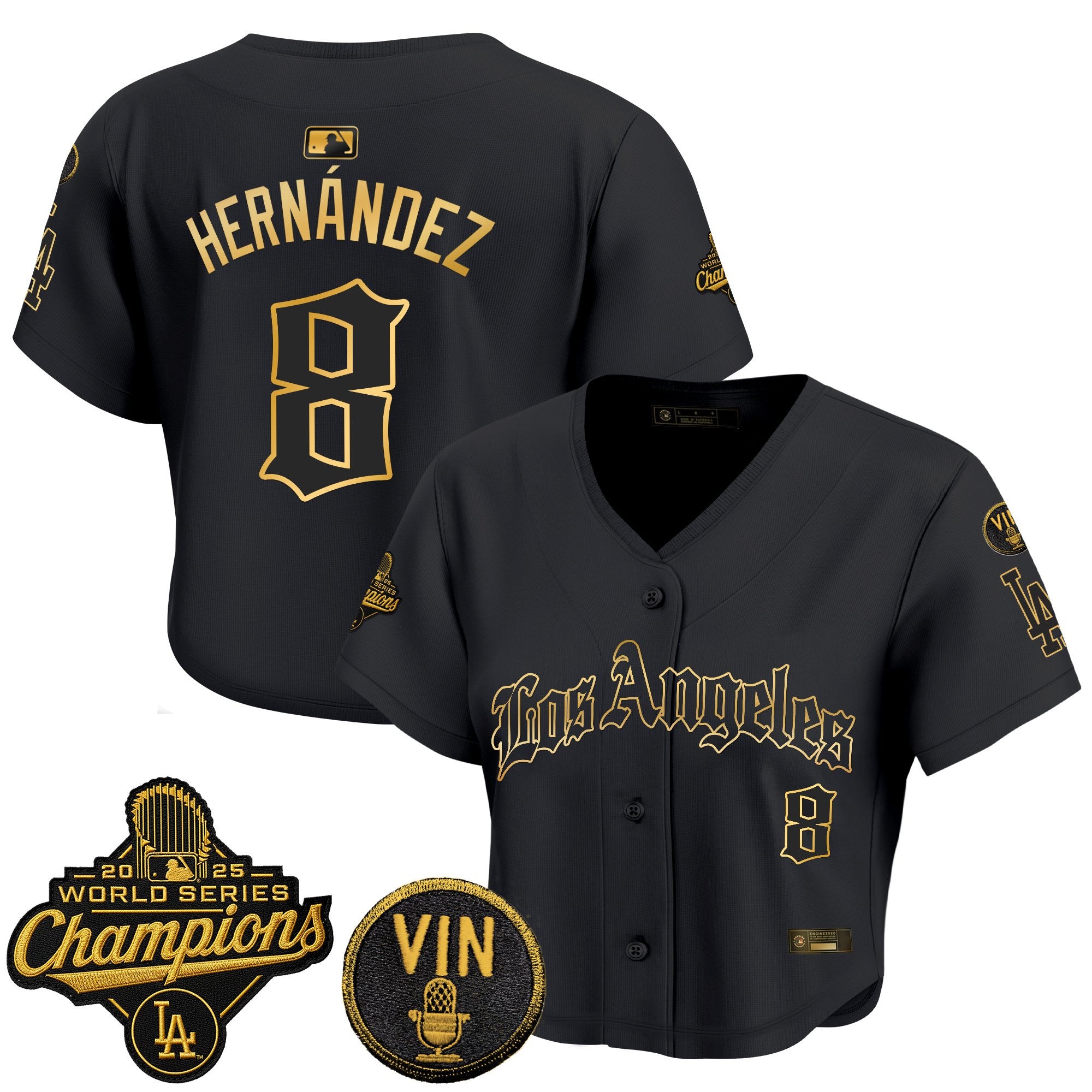Women's Dodgers 2025 World Series Champions Crop Top Baseball Jersey - LA Gothic Edition - All Stitched