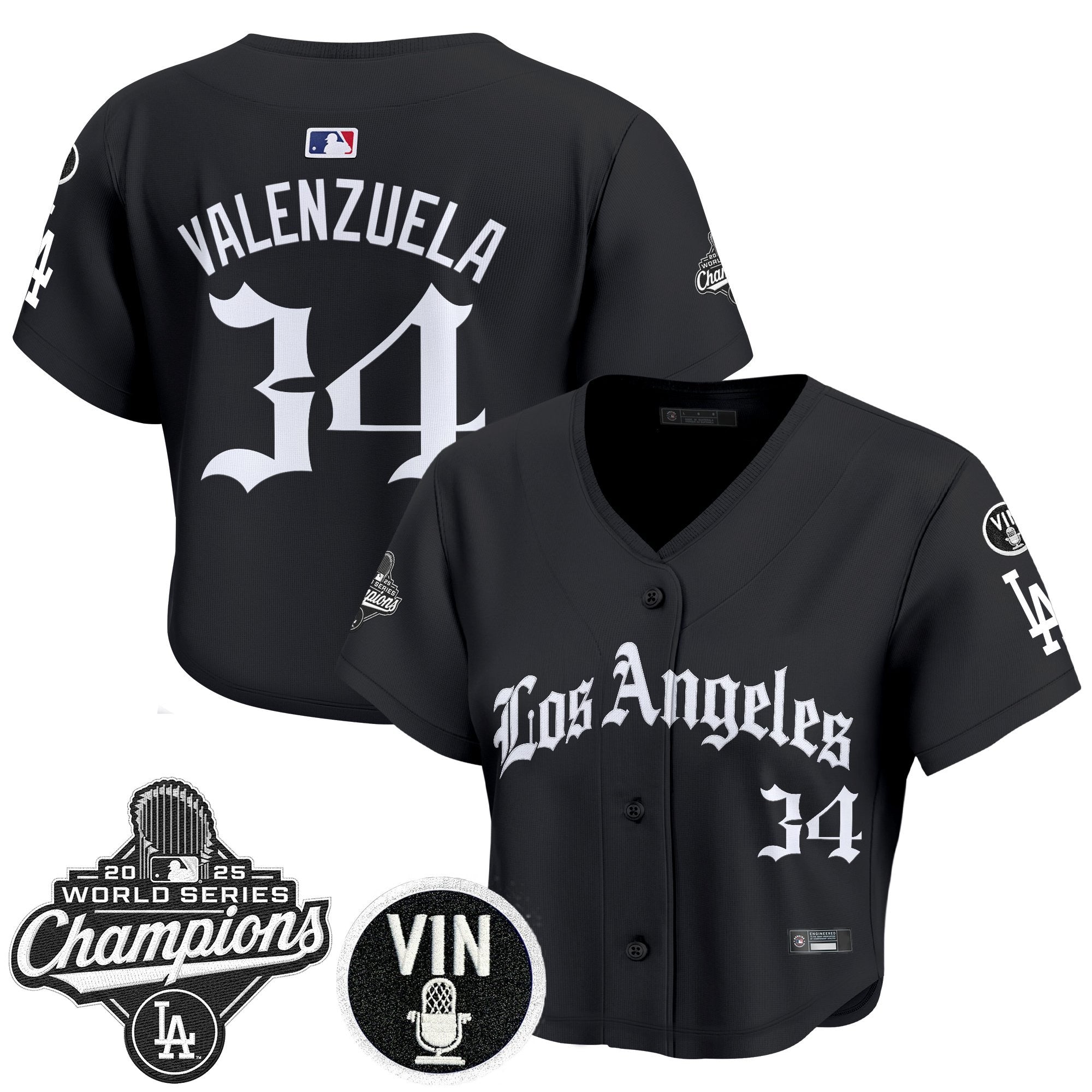 Women's Dodgers 2025 World Series Champions Crop Top Baseball Jersey - LA Gothic Edition - All Stitched