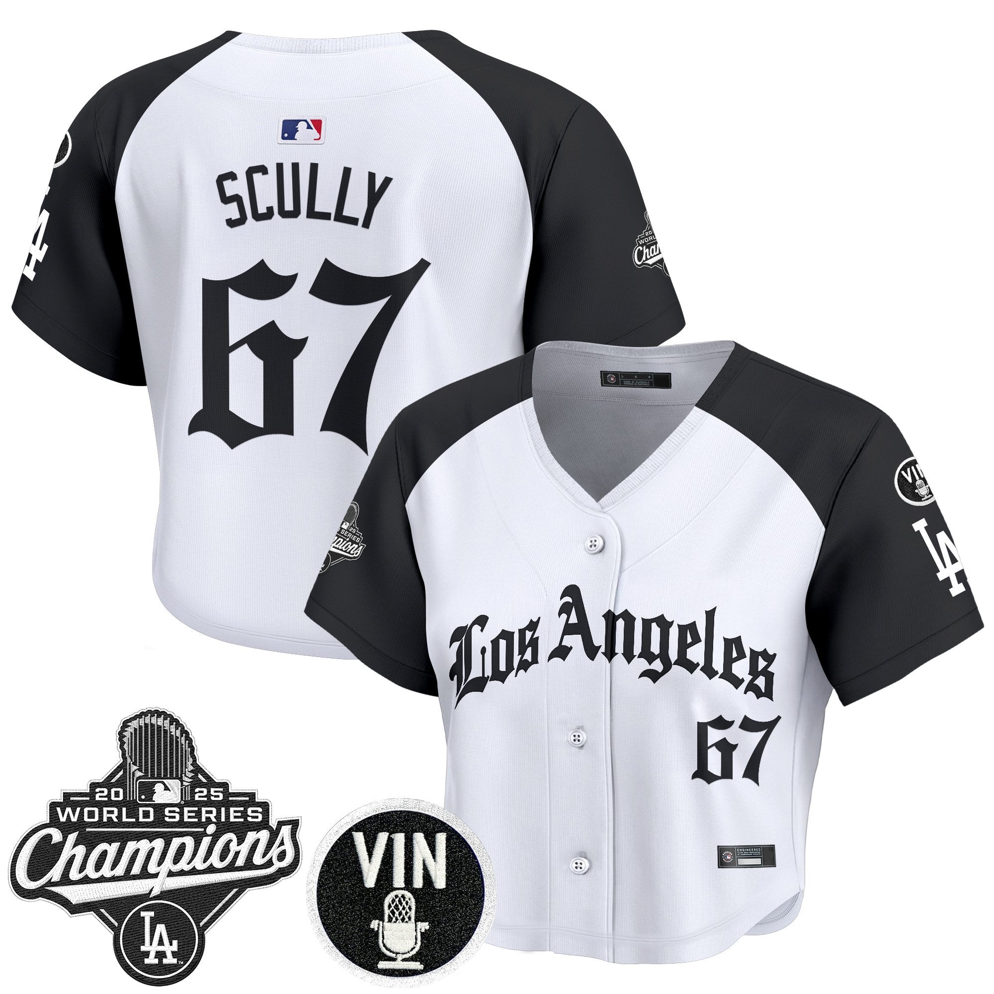Women's Dodgers 2025 World Series Champions Crop Top Baseball Jersey - LA Gothic Edition - All Stitched