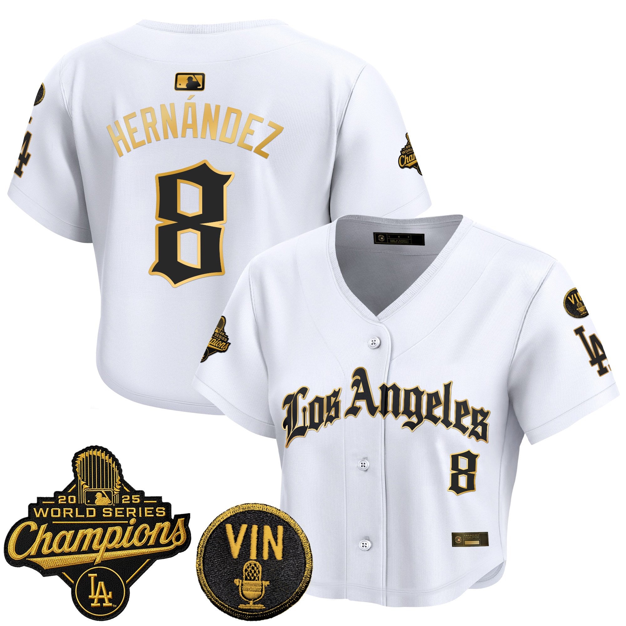 Women's Dodgers 2025 World Series Champions Crop Top Baseball Jersey - LA Gothic Edition - All Stitched
