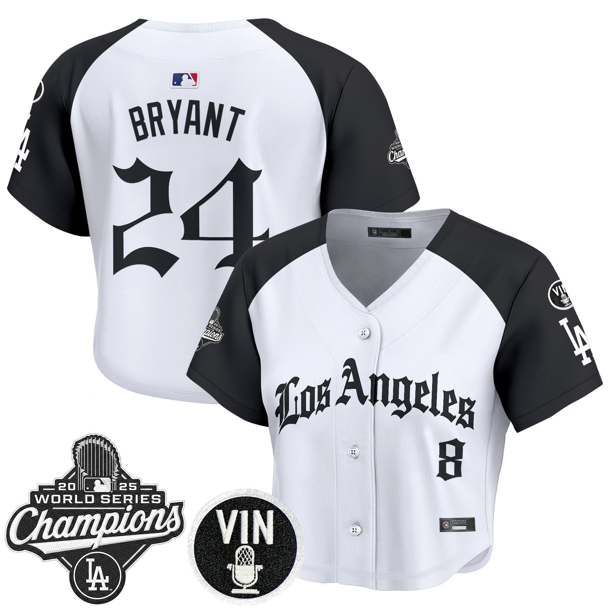 Women's Dodgers 2025 World Series Champions Crop Top Baseball Jersey - LA Gothic Edition - All Stitched