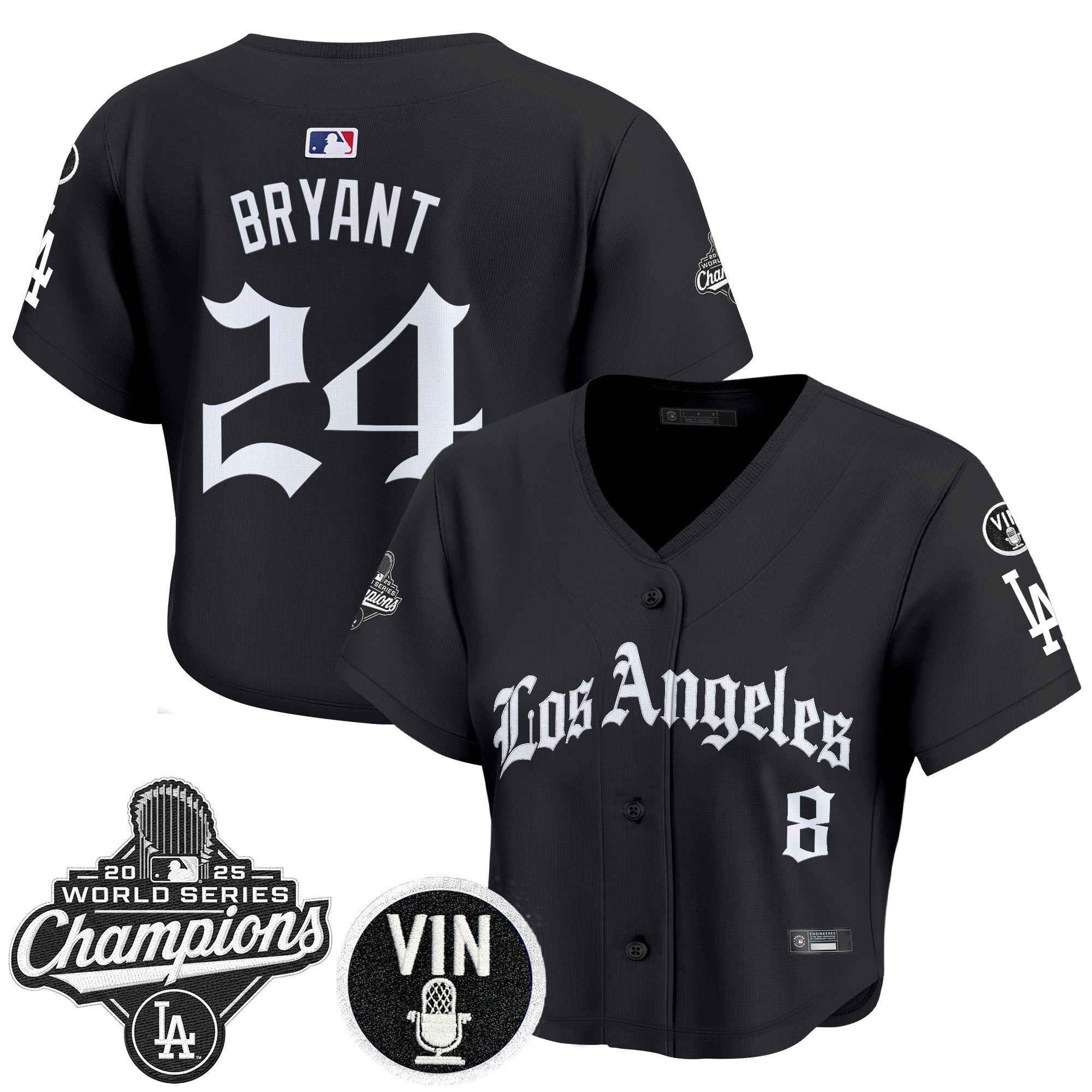 Women's Dodgers 2025 World Series Champions Crop Top Baseball Jersey - LA Gothic Edition - All Stitched