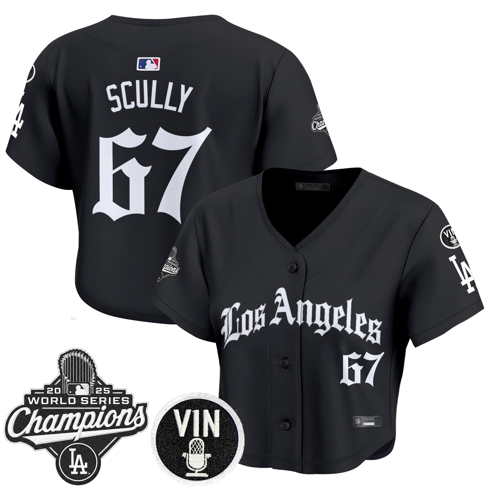 Women's Dodgers 2025 World Series Champions Crop Top Baseball Jersey - LA Gothic Edition - All Stitched