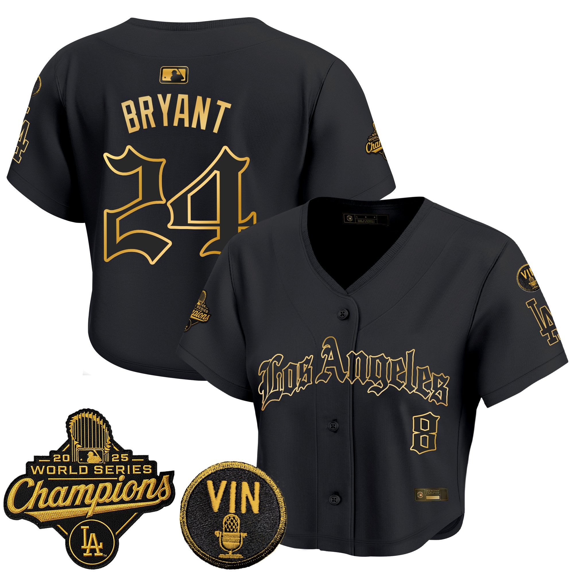 Women's Dodgers 2025 World Series Champions Crop Top Baseball Jersey - LA Gothic Edition - All Stitched