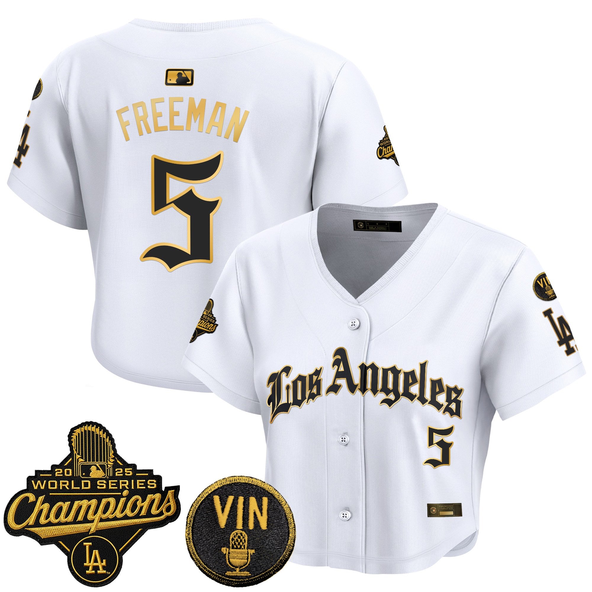 Women's Dodgers 2025 World Series Champions Crop Top Baseball Jersey - LA Gothic Edition - All Stitched