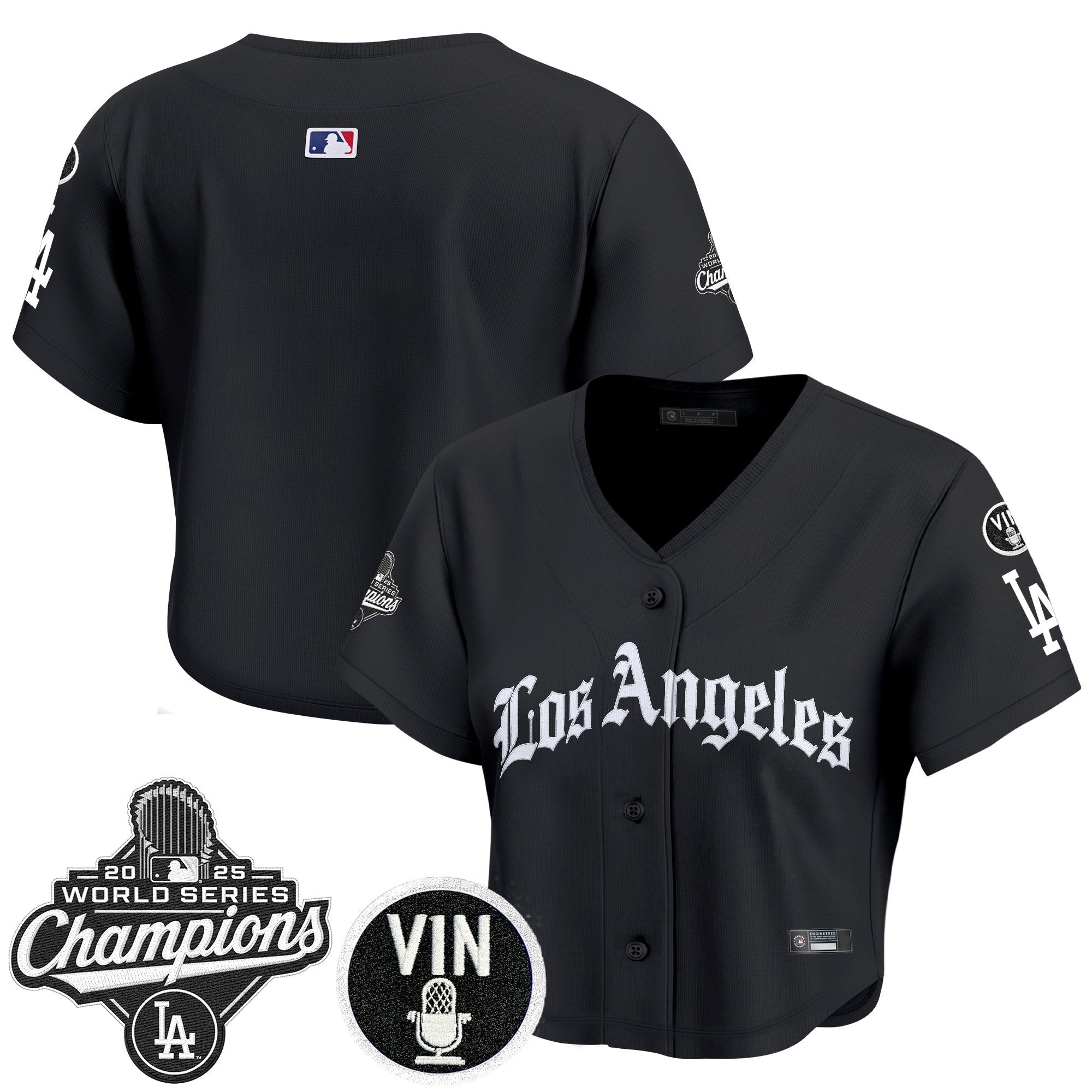 Women's Dodgers 2025 World Series Champions Crop Top Baseball Jersey - LA Gothic Edition - All Stitched