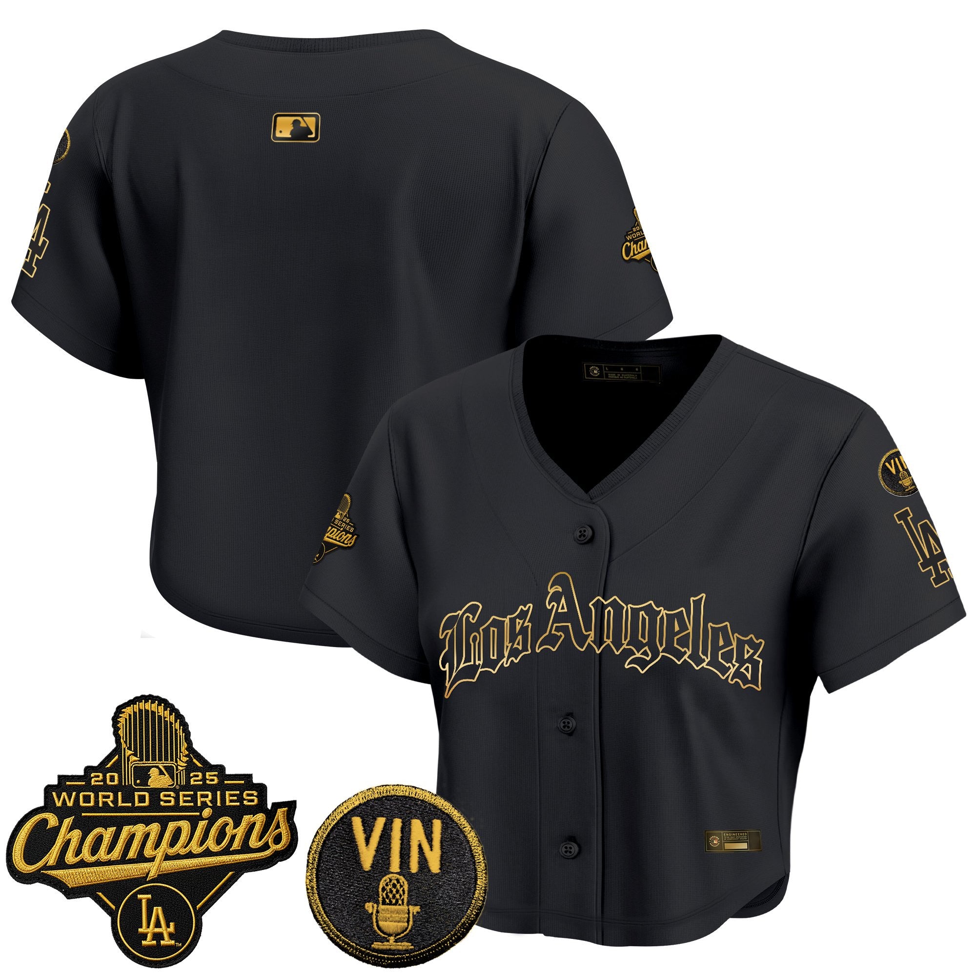 Women's Dodgers 2025 World Series Champions Crop Top Baseball Jersey - LA Gothic Edition - All Stitched