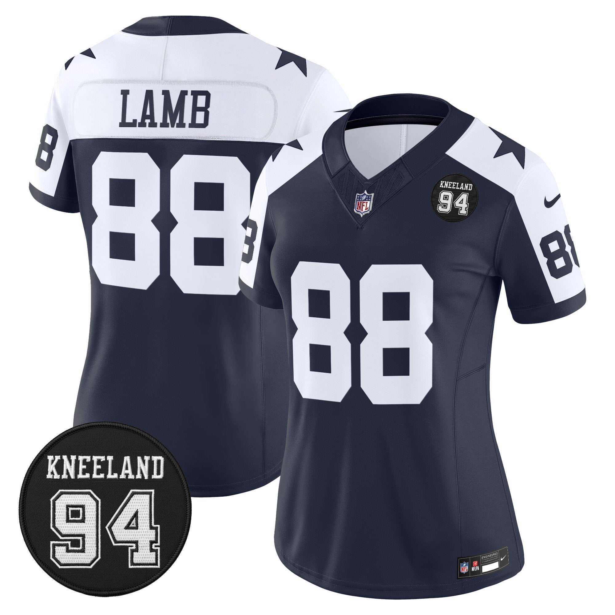 Women's Dallas Cowboys #94 Marshawn Kneeland Memorial Patch Vapor Limited Jersey - All Stitched