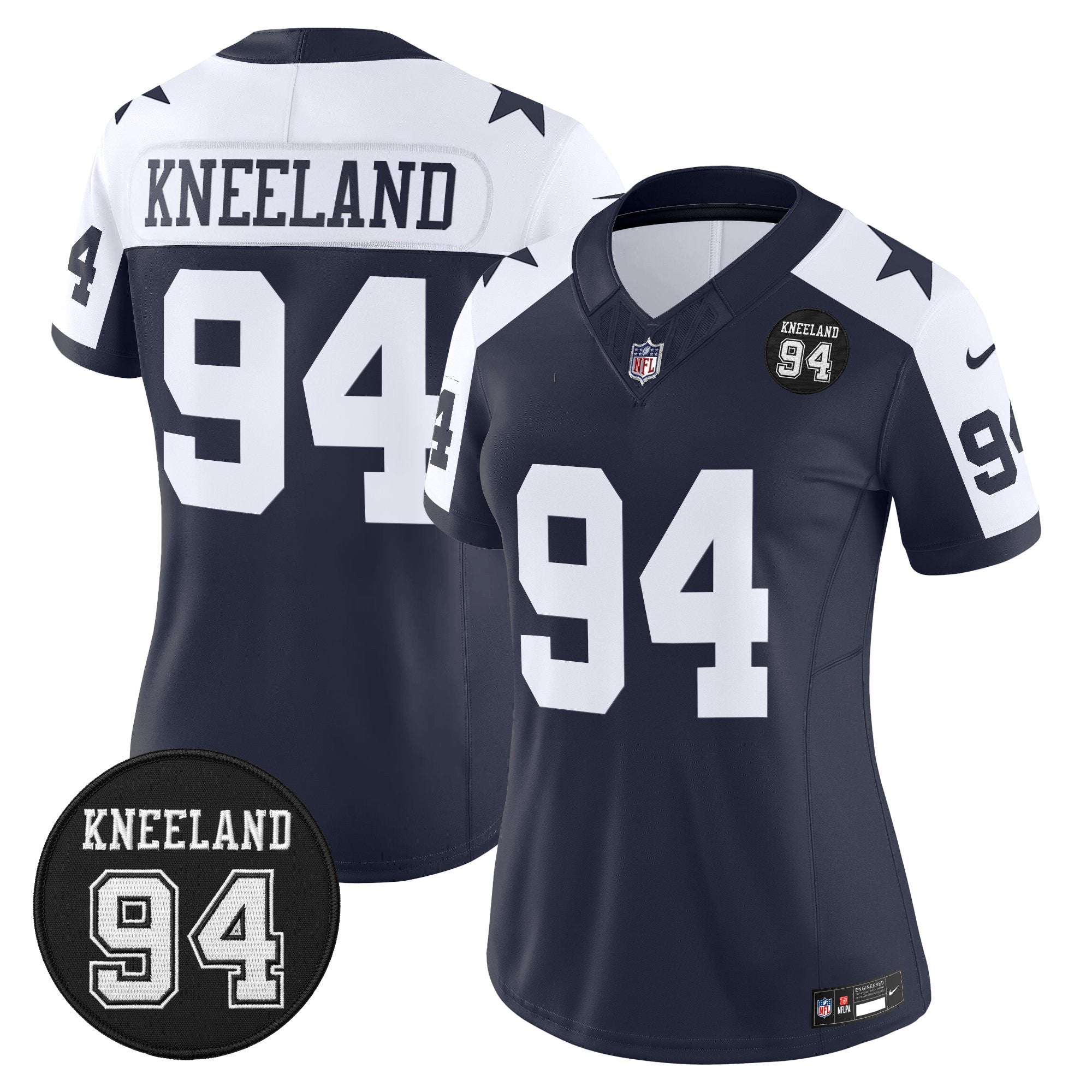 Women's Dallas Cowboys #94 Marshawn Kneeland Memorial Patch Vapor Limited Jersey - All Stitched