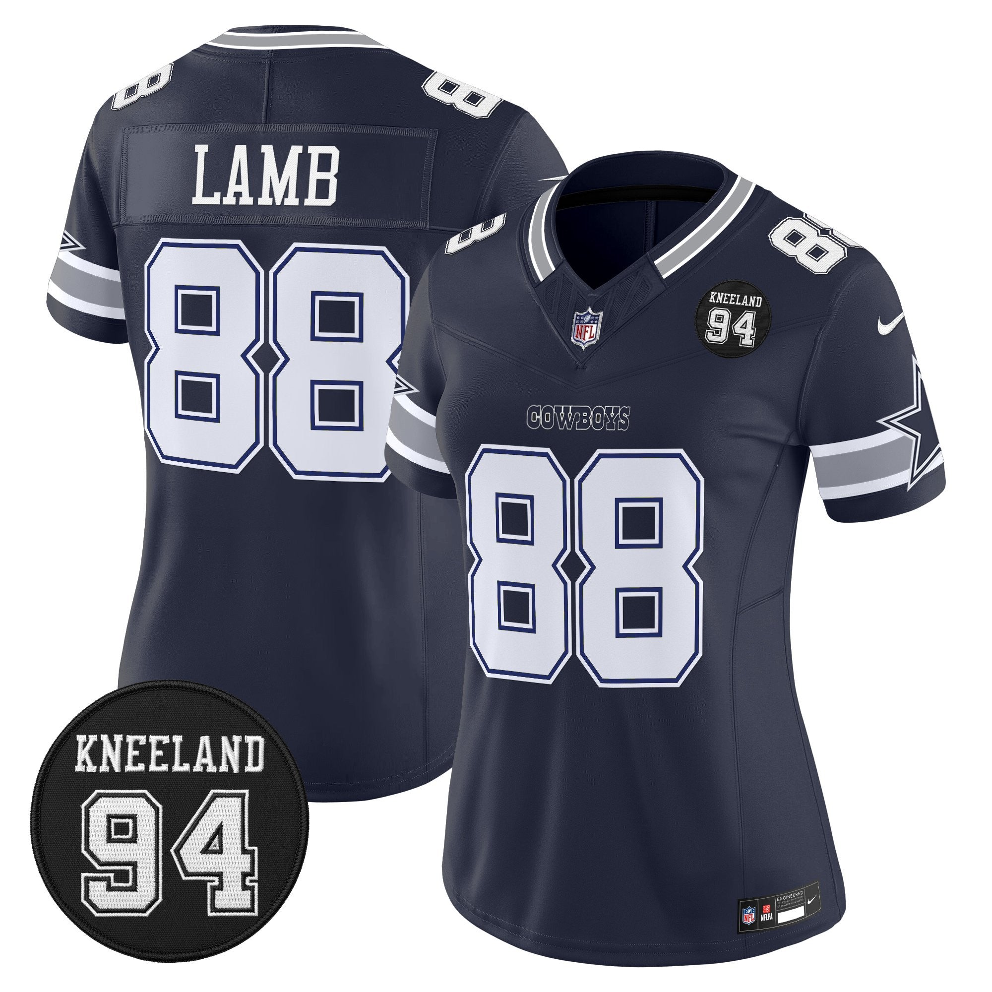 Women's Dallas Cowboys #94 Marshawn Kneeland Memorial Patch Vapor Limited Jersey - All Stitched
