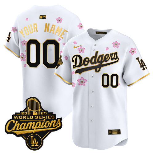 Dodgers 2025 World Series Champions x Tokyo Series Gold Trim Vapor Premier Limited Custom Jersey - Stitched