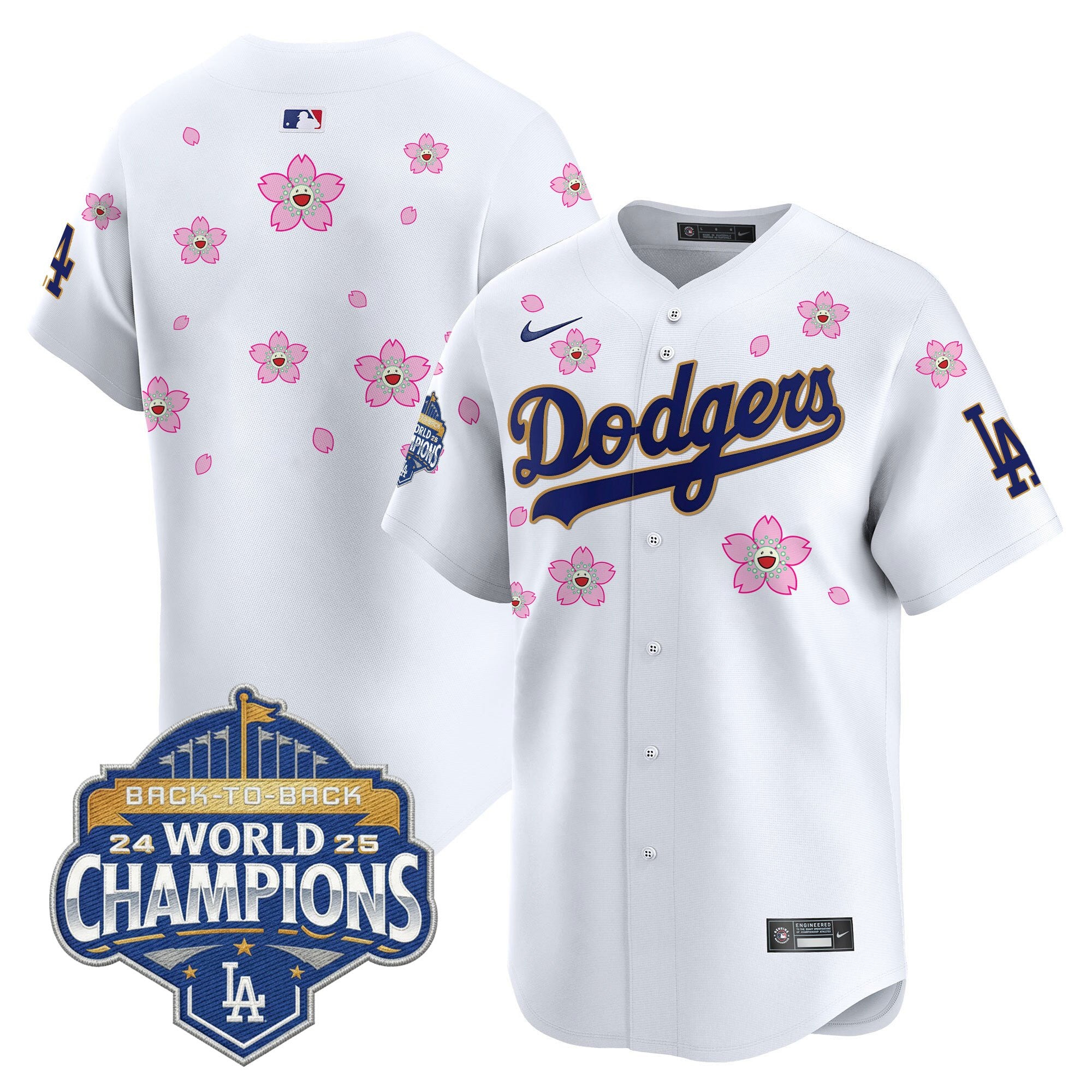 Men's Dodgers 2025 Back-To-Back Champions x Tokyo Series Gold Trim Vapor Premier Limited Jersey - Stitched