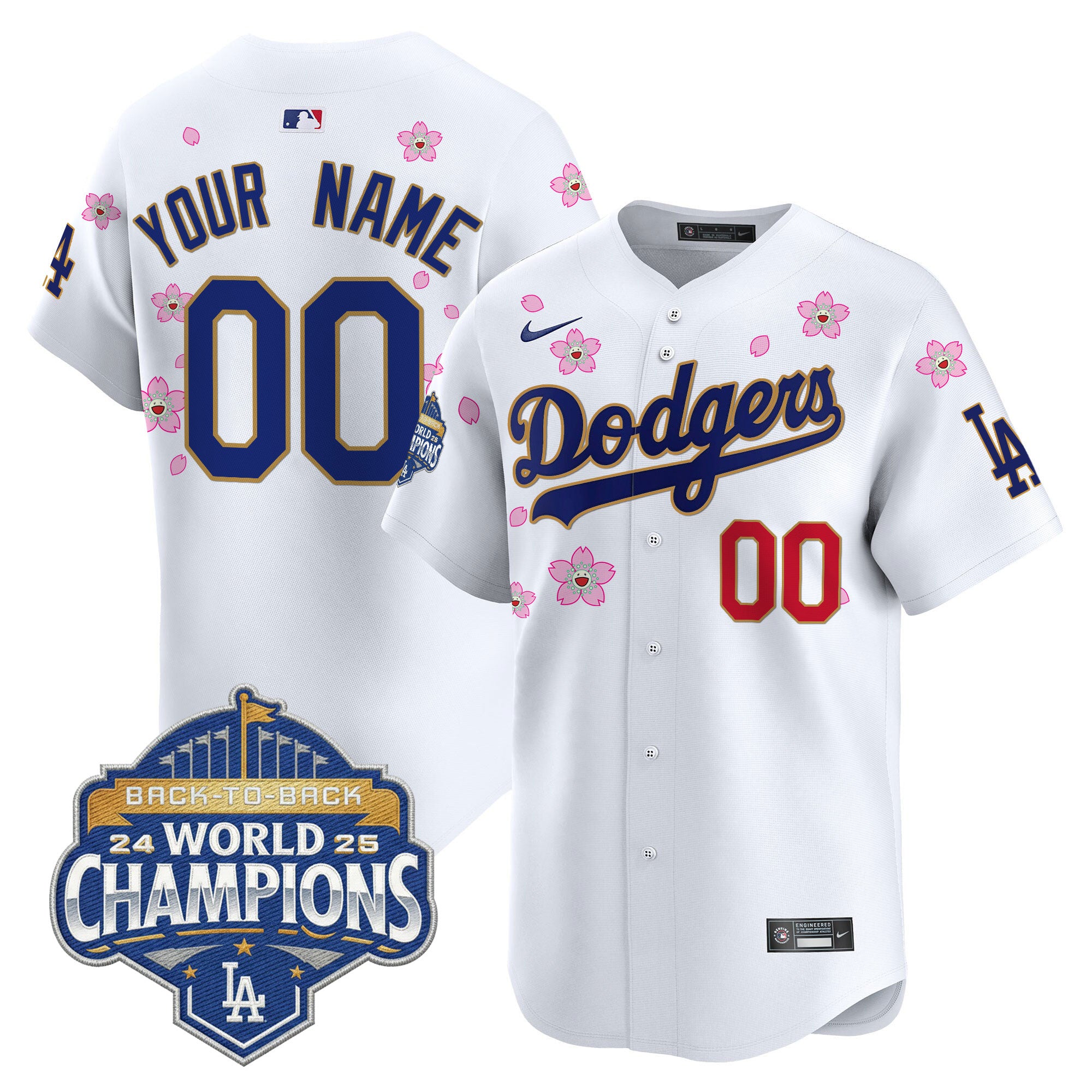 Dodgers 2025 Back-To-Back Champions x Tokyo Series Gold Trim Vapor Premier Limited Custom Jersey - Stitched