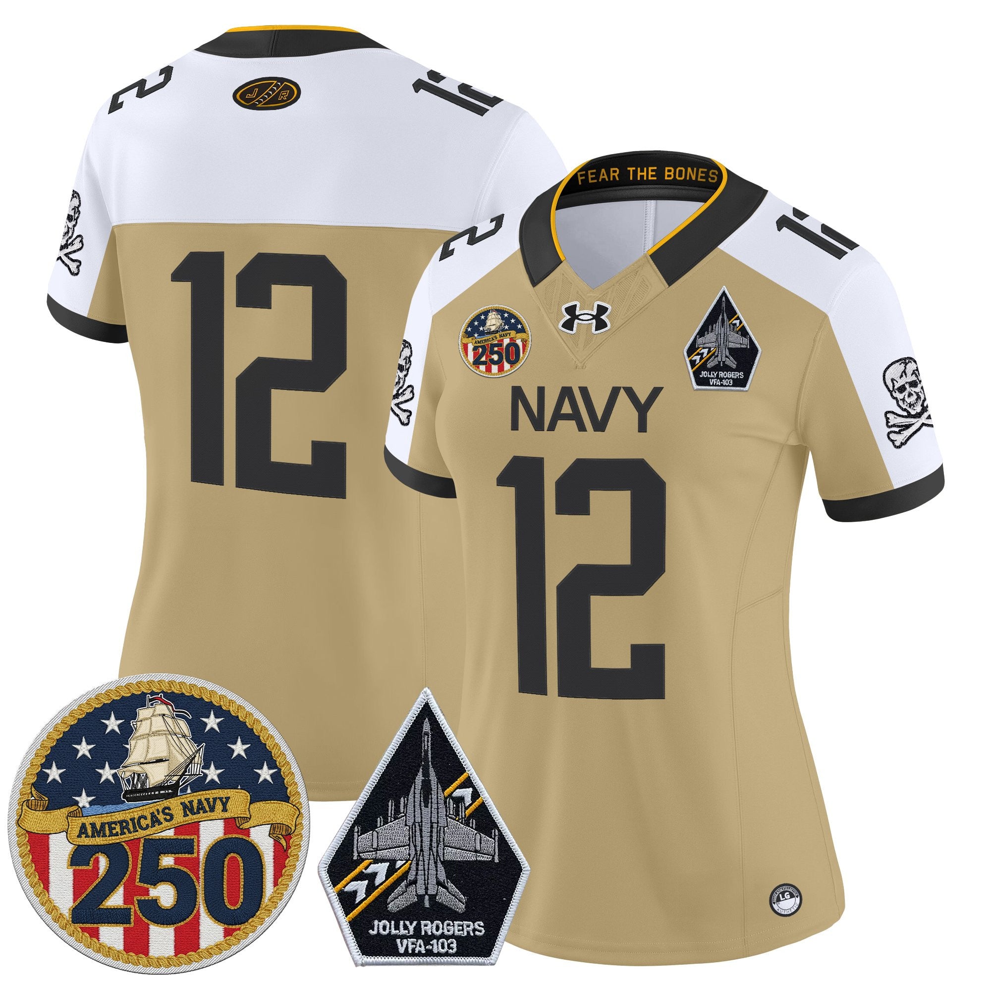 Women's Navy Midshipmen 'Jolly Rogers Edition' Vapor Limited Jersey - 250th Anniversary Patch - All Stitched