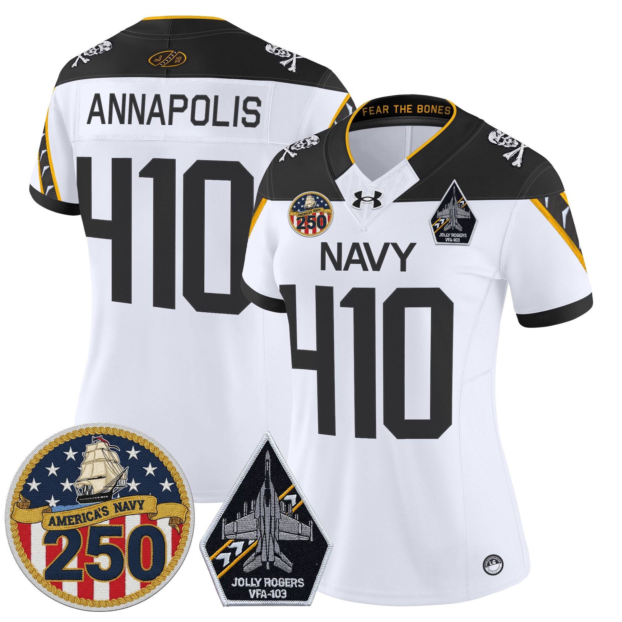 Women's Navy Midshipmen 'Jolly Rogers Edition' Vapor Limited Jersey - 250th Anniversary Patch - All Stitched