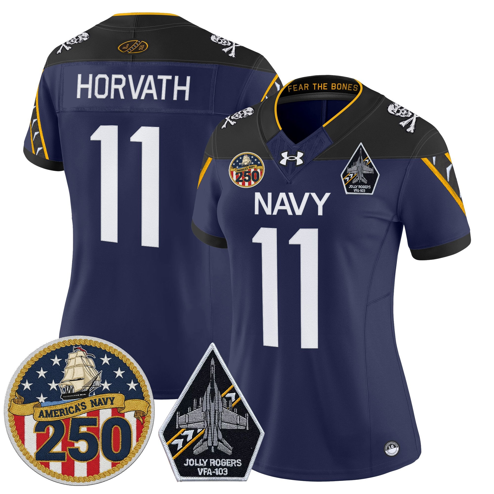 Women's Navy Midshipmen 'Jolly Rogers Edition' Vapor Limited Jersey - 250th Anniversary Patch - All Stitched