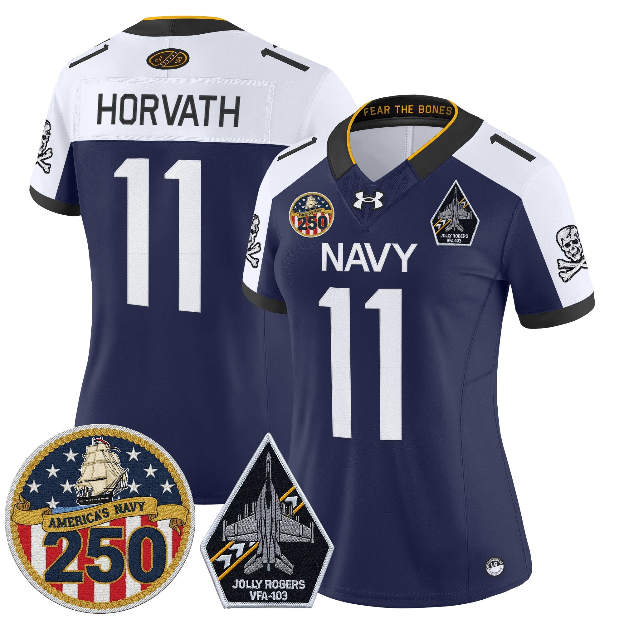 Women's Navy Midshipmen 'Jolly Rogers Edition' Vapor Limited Jersey - 250th Anniversary Patch - All Stitched