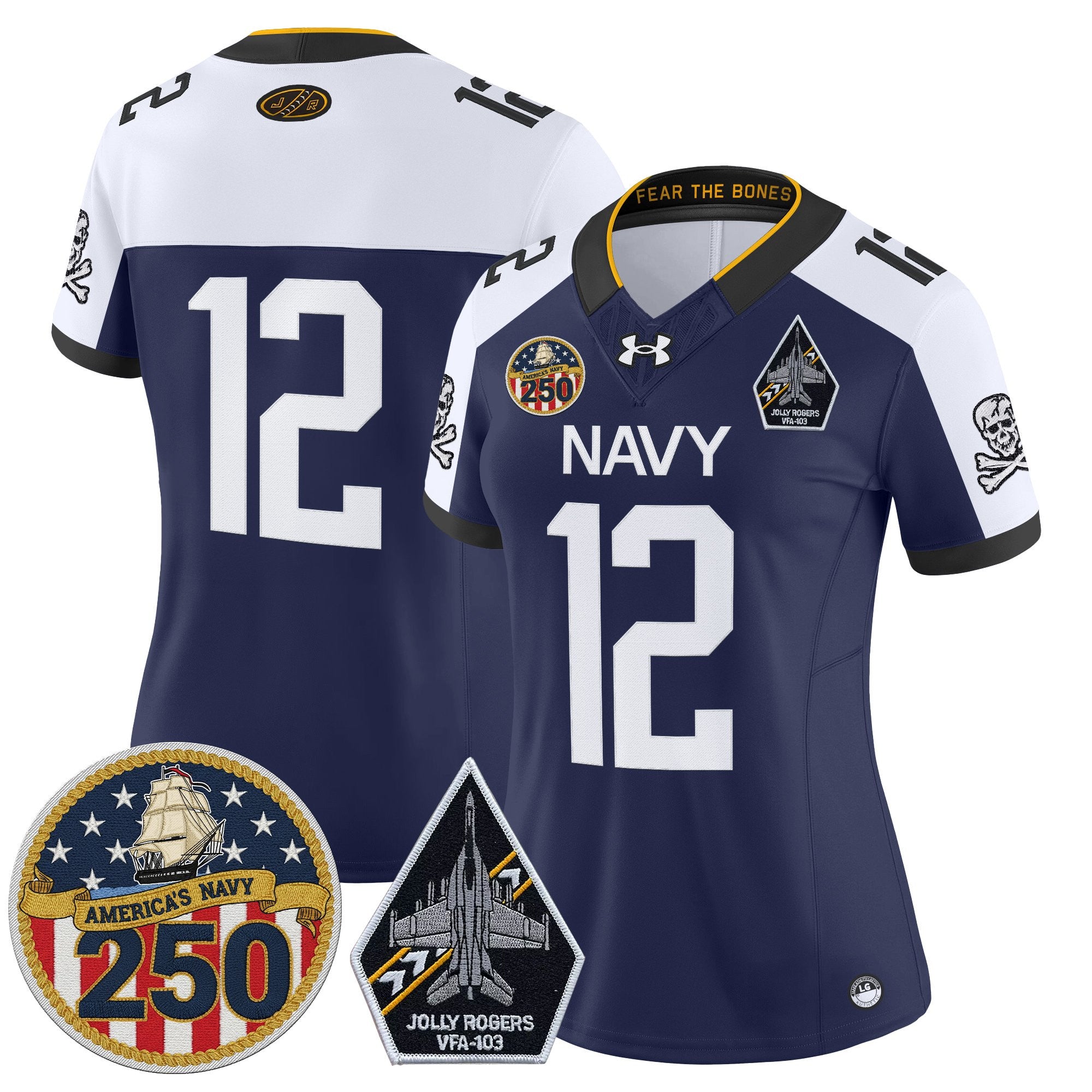 Women's Navy Midshipmen 'Jolly Rogers Edition' Vapor Limited Jersey - 250th Anniversary Patch - All Stitched