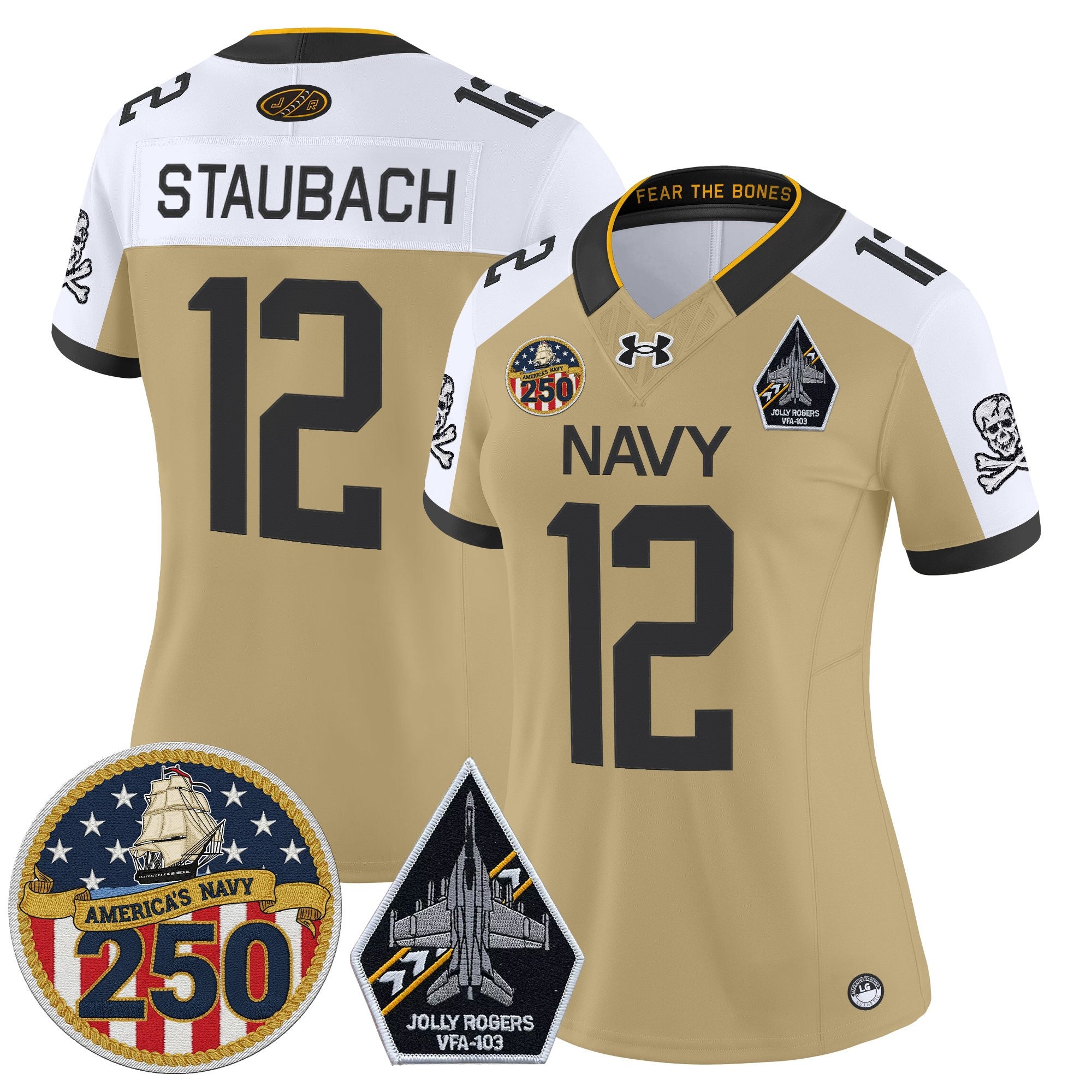 Women's Navy Midshipmen 'Jolly Rogers Edition' Vapor Limited Jersey - 250th Anniversary Patch - All Stitched