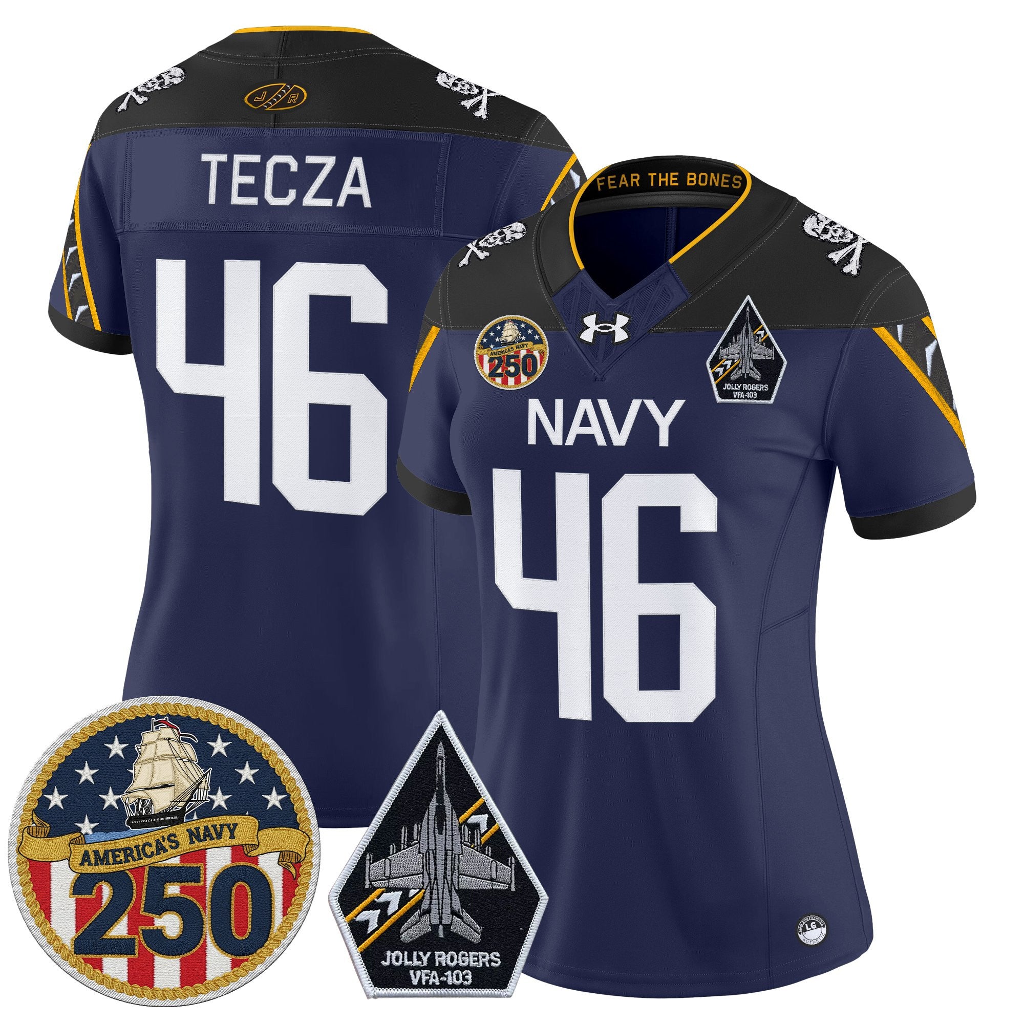 Women's Navy Midshipmen 'Jolly Rogers Edition' Vapor Limited Jersey - 250th Anniversary Patch - All Stitched