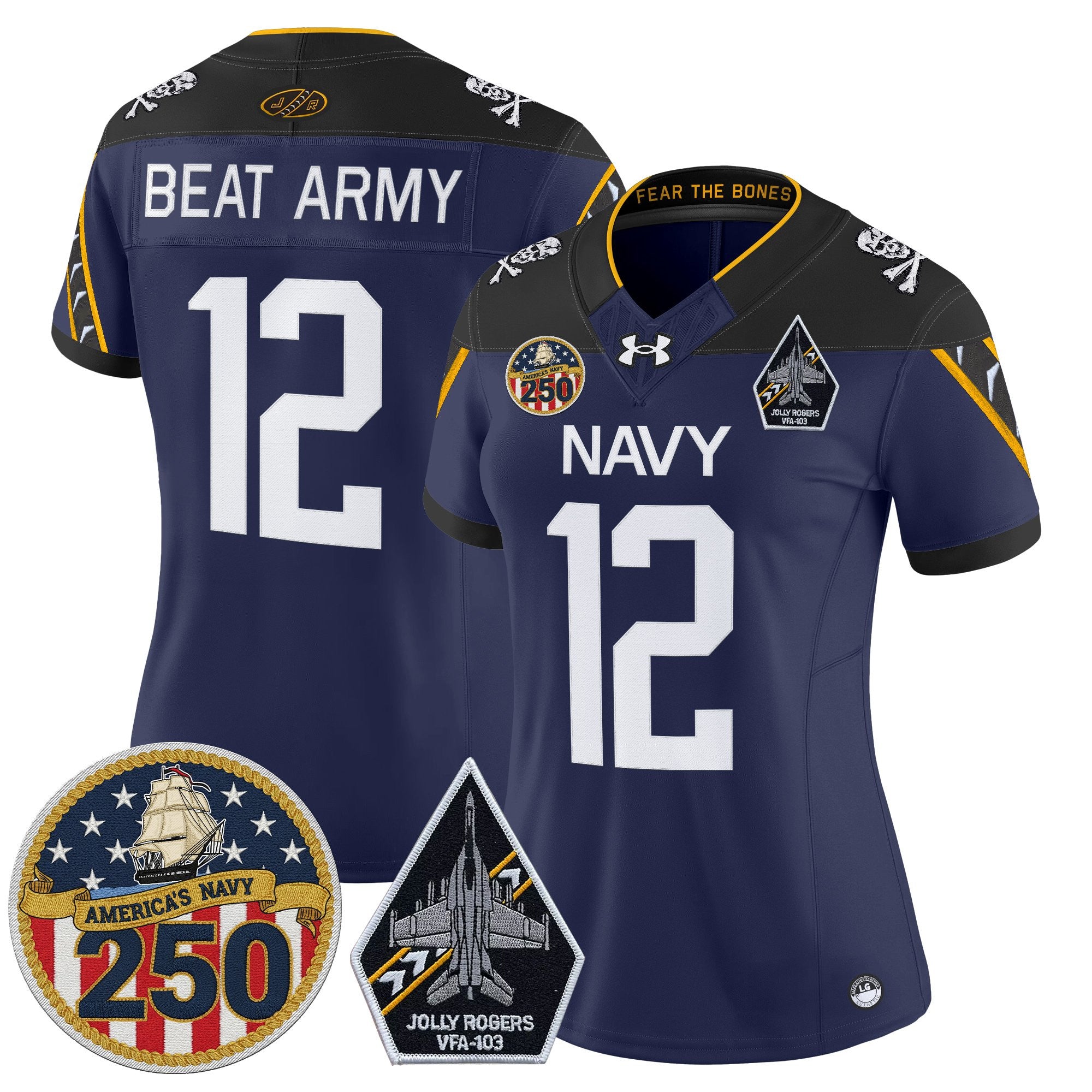 Women's Navy Midshipmen 'Jolly Rogers Edition' Vapor Limited Jersey - 250th Anniversary Patch - All Stitched