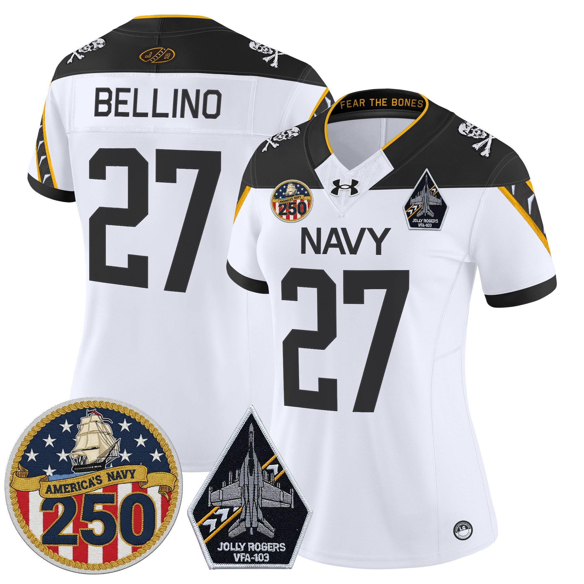 Women's Navy Midshipmen 'Jolly Rogers Edition' Vapor Limited Jersey - 250th Anniversary Patch - All Stitched