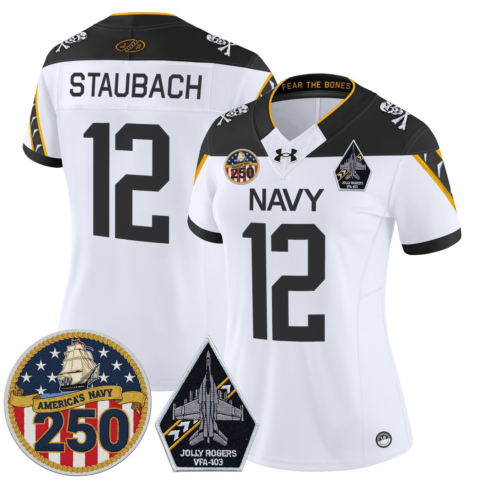 Women's Navy Midshipmen 'Jolly Rogers Edition' Vapor Limited Jersey - 250th Anniversary Patch - All Stitched