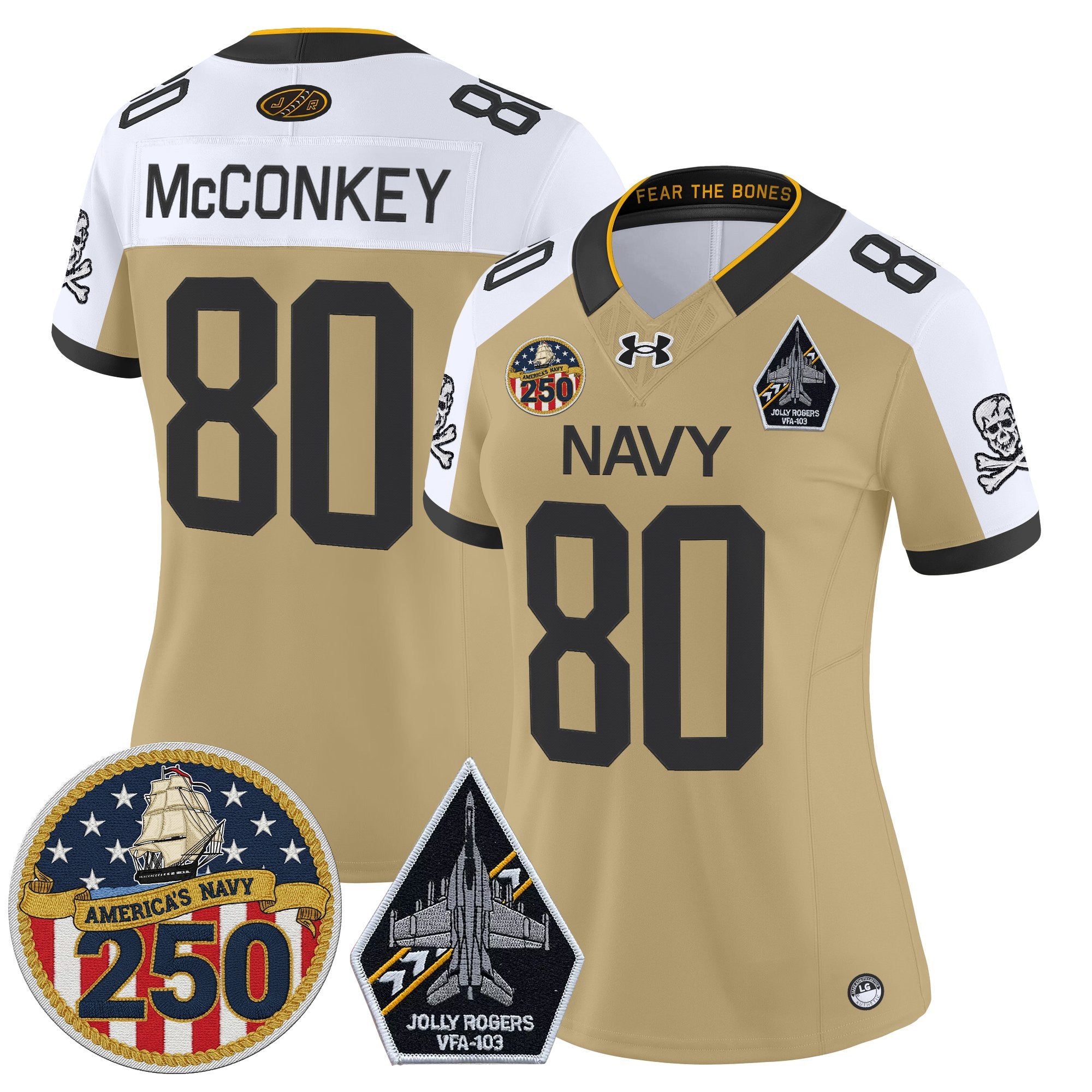 Women's Navy Midshipmen 'Jolly Rogers Edition' Vapor Limited Jersey - 250th Anniversary Patch - All Stitched
