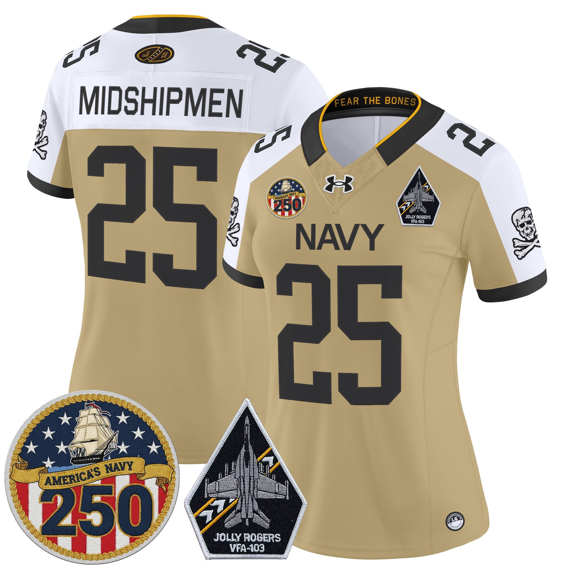 Women's Navy Midshipmen 'Jolly Rogers Edition' Vapor Limited Jersey - 250th Anniversary Patch - All Stitched