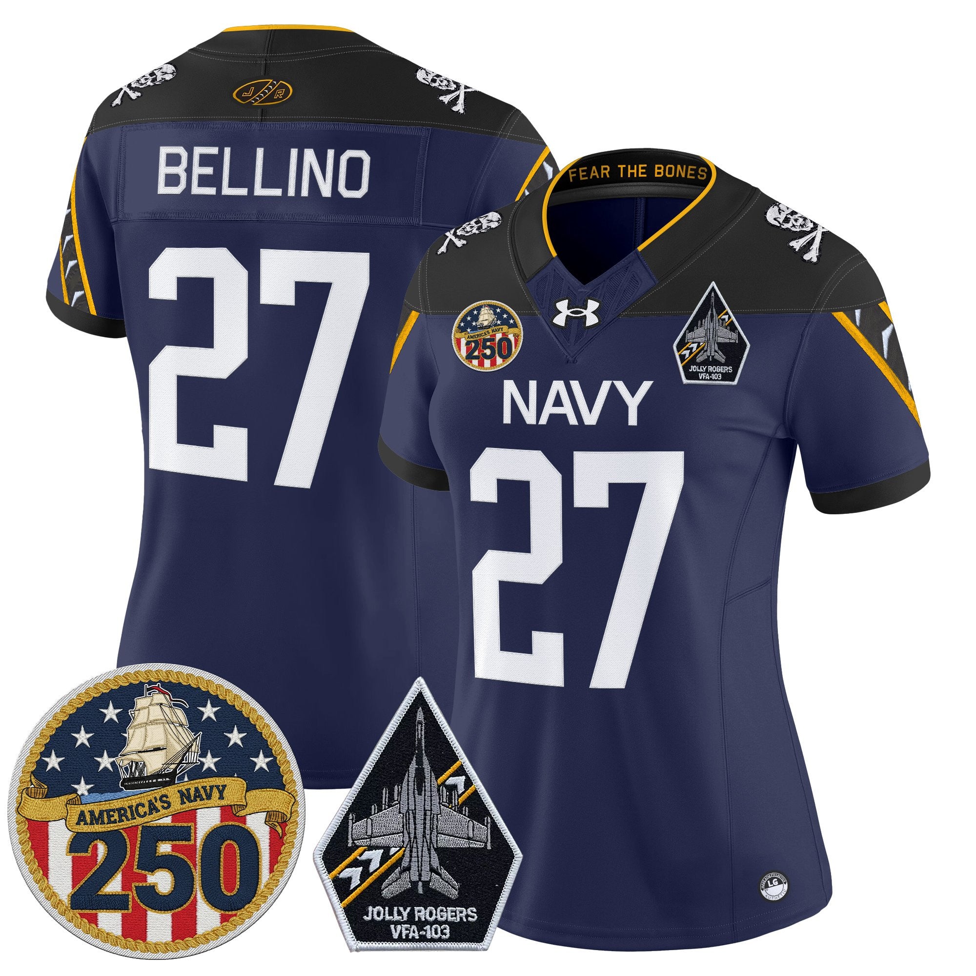 Women's Navy Midshipmen 'Jolly Rogers Edition' Vapor Limited Jersey - 250th Anniversary Patch - All Stitched