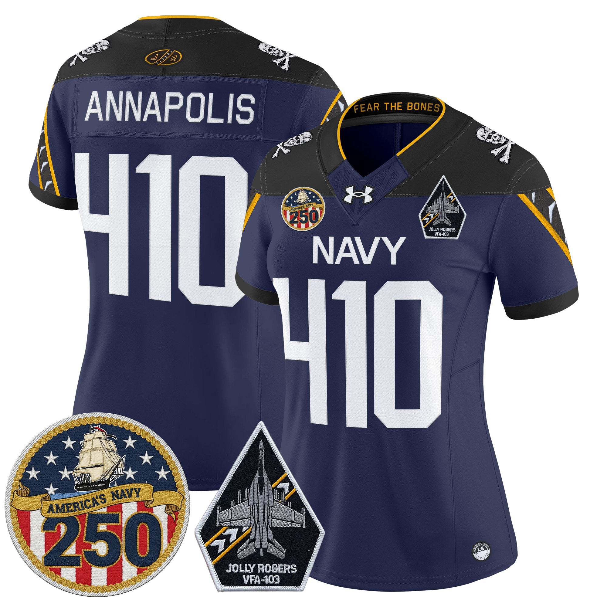 Women's Navy Midshipmen 'Jolly Rogers Edition' Vapor Limited Jersey - 250th Anniversary Patch - All Stitched