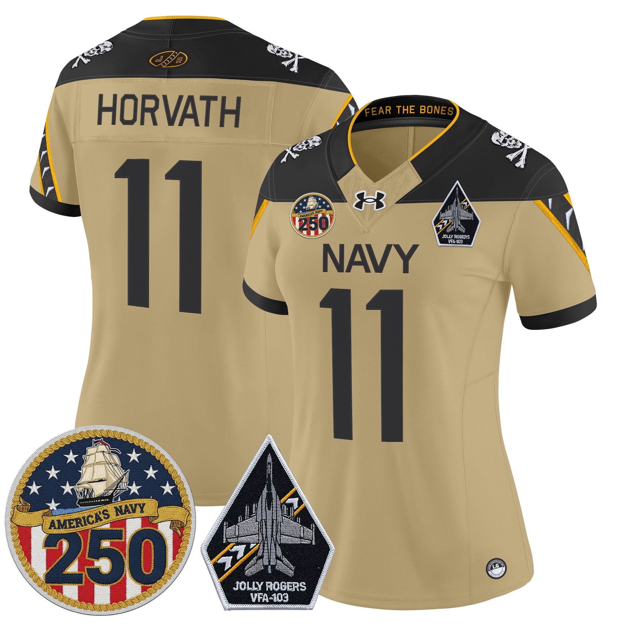 Women's Navy Midshipmen 'Jolly Rogers Edition' Vapor Limited Jersey - 250th Anniversary Patch - All Stitched