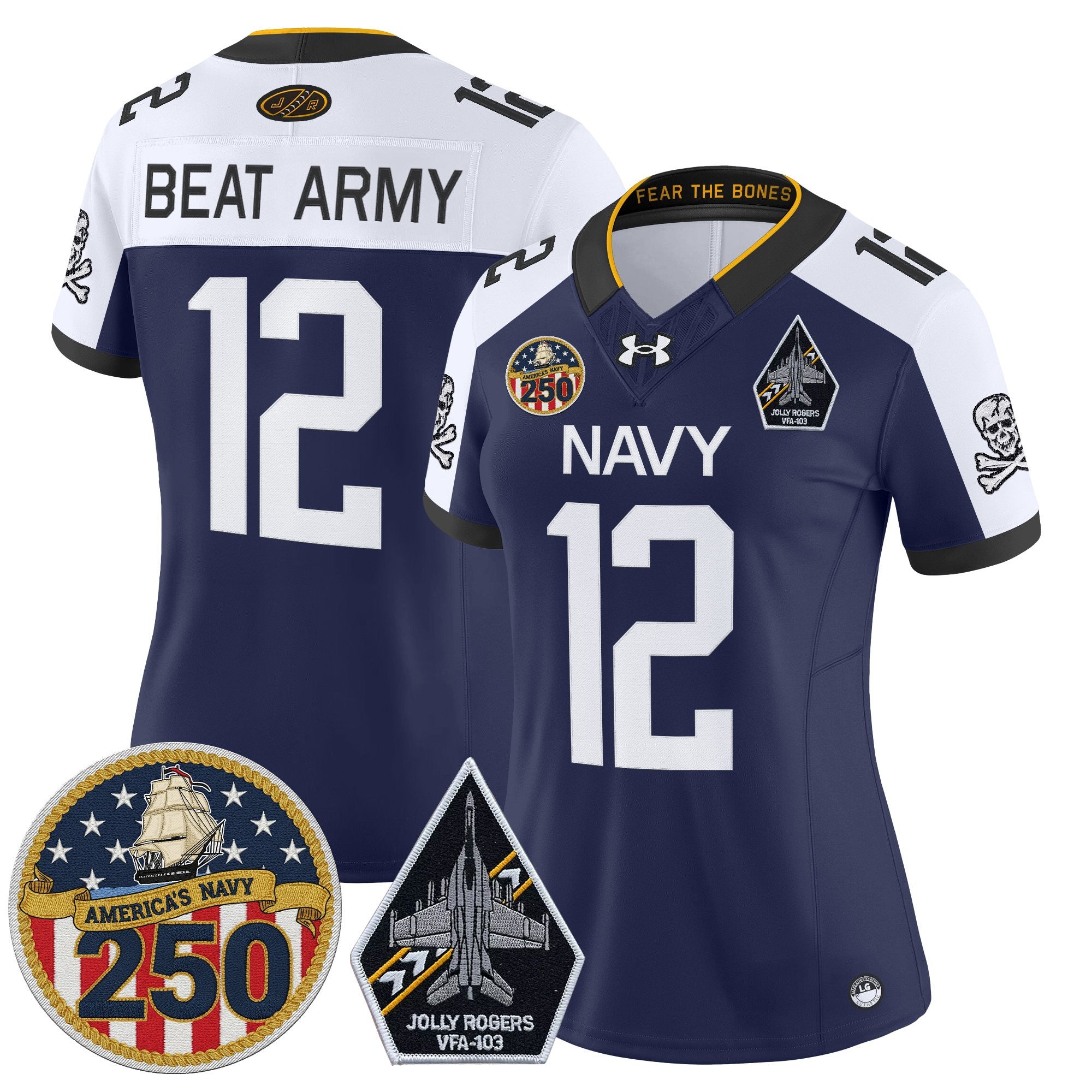 Women's Navy Midshipmen 'Jolly Rogers Edition' Vapor Limited Jersey - 250th Anniversary Patch - All Stitched