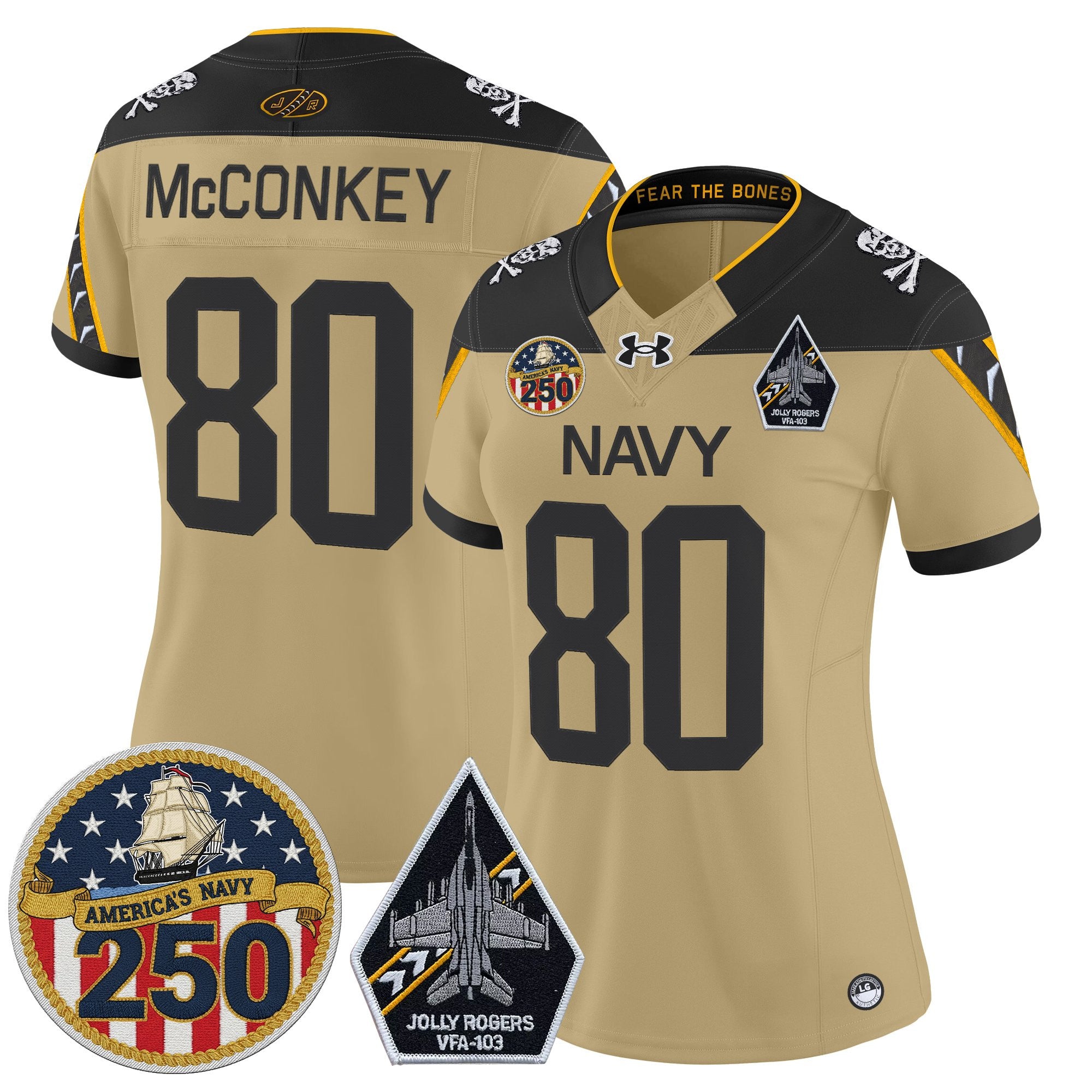 Women's Navy Midshipmen 'Jolly Rogers Edition' Vapor Limited Jersey - 250th Anniversary Patch - All Stitched