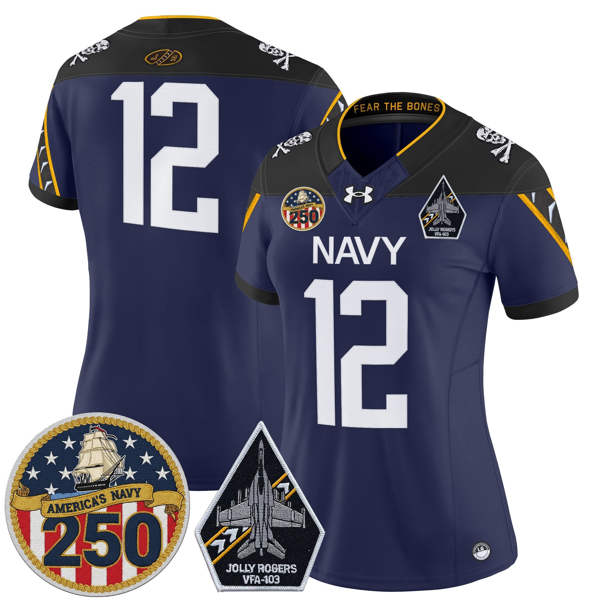 Women's Navy Midshipmen 'Jolly Rogers Edition' Vapor Limited Jersey - 250th Anniversary Patch - All Stitched