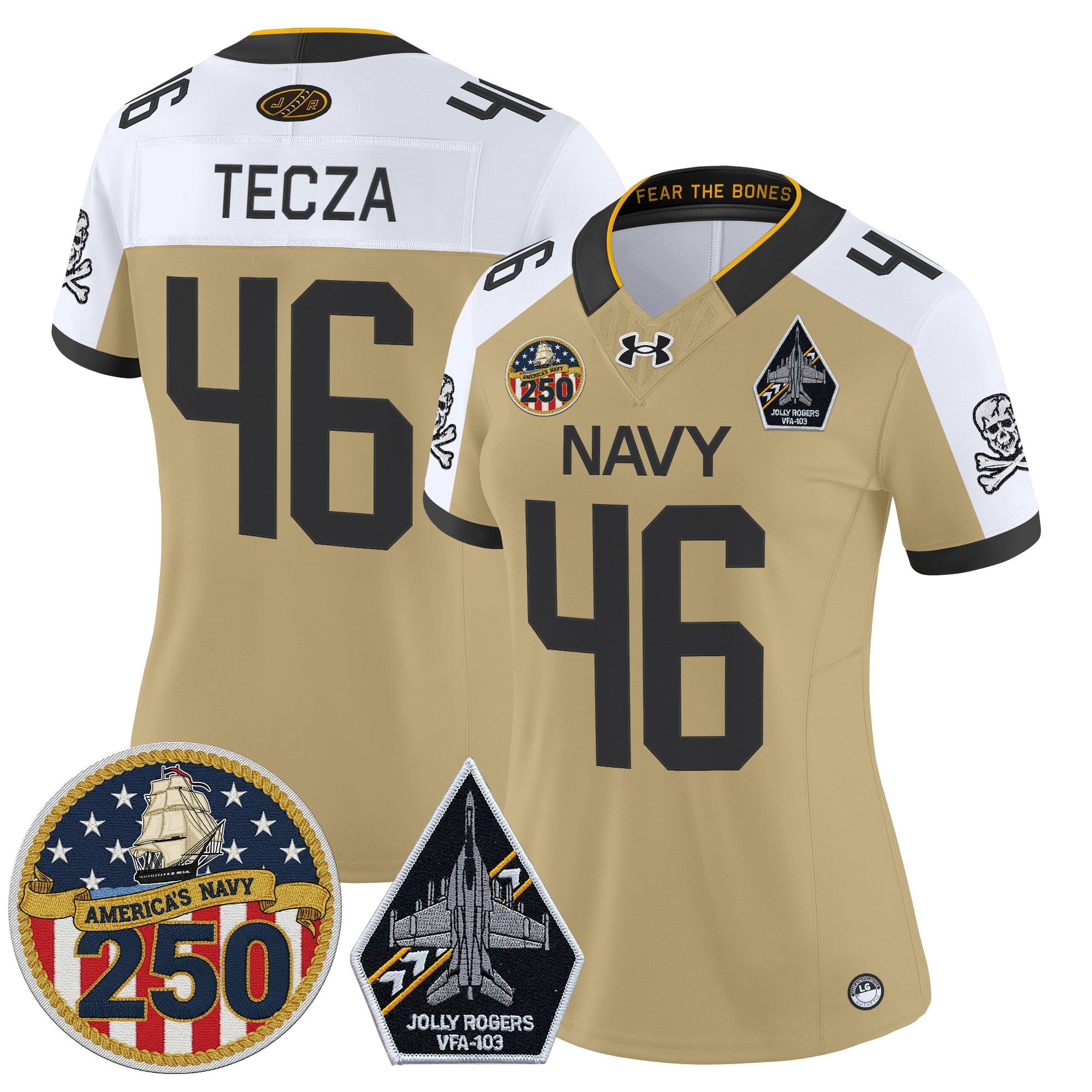 Women's Navy Midshipmen 'Jolly Rogers Edition' Vapor Limited Jersey - 250th Anniversary Patch - All Stitched