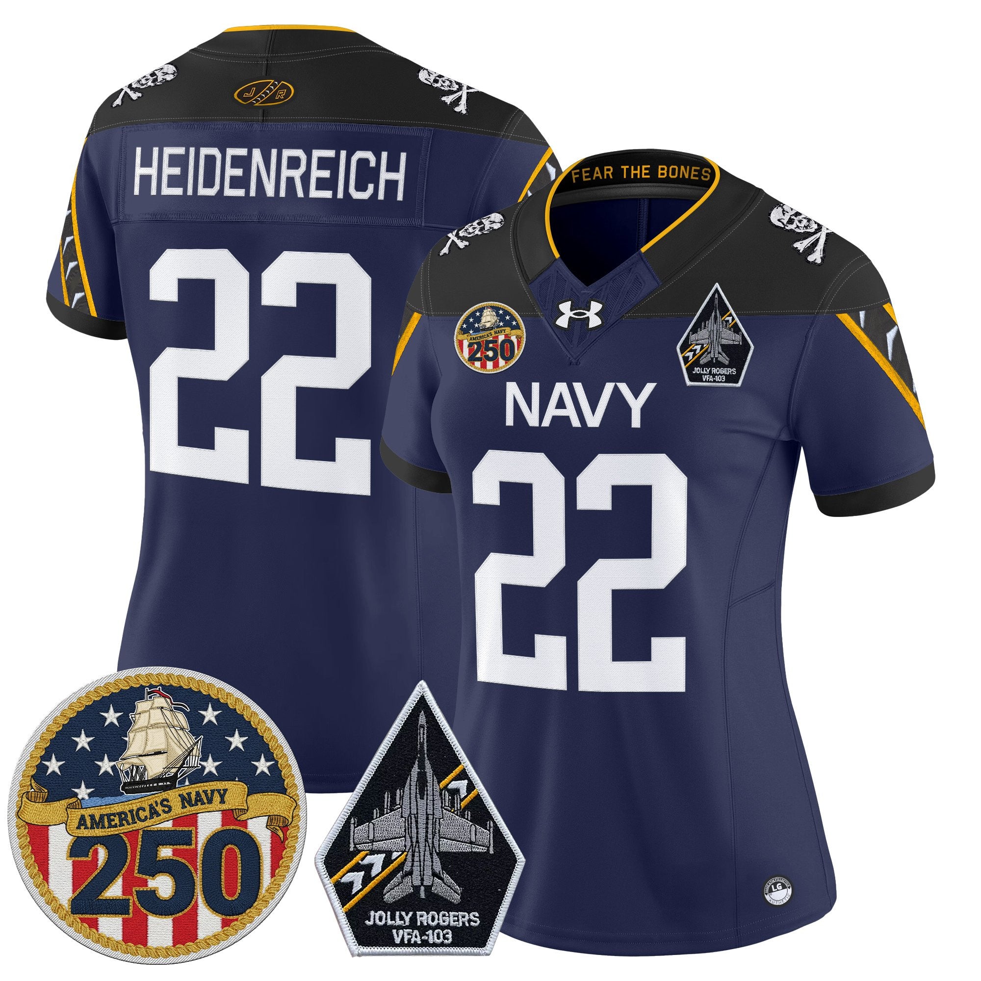 Women's Navy Midshipmen 'Jolly Rogers Edition' Vapor Limited Jersey - 250th Anniversary Patch - All Stitched