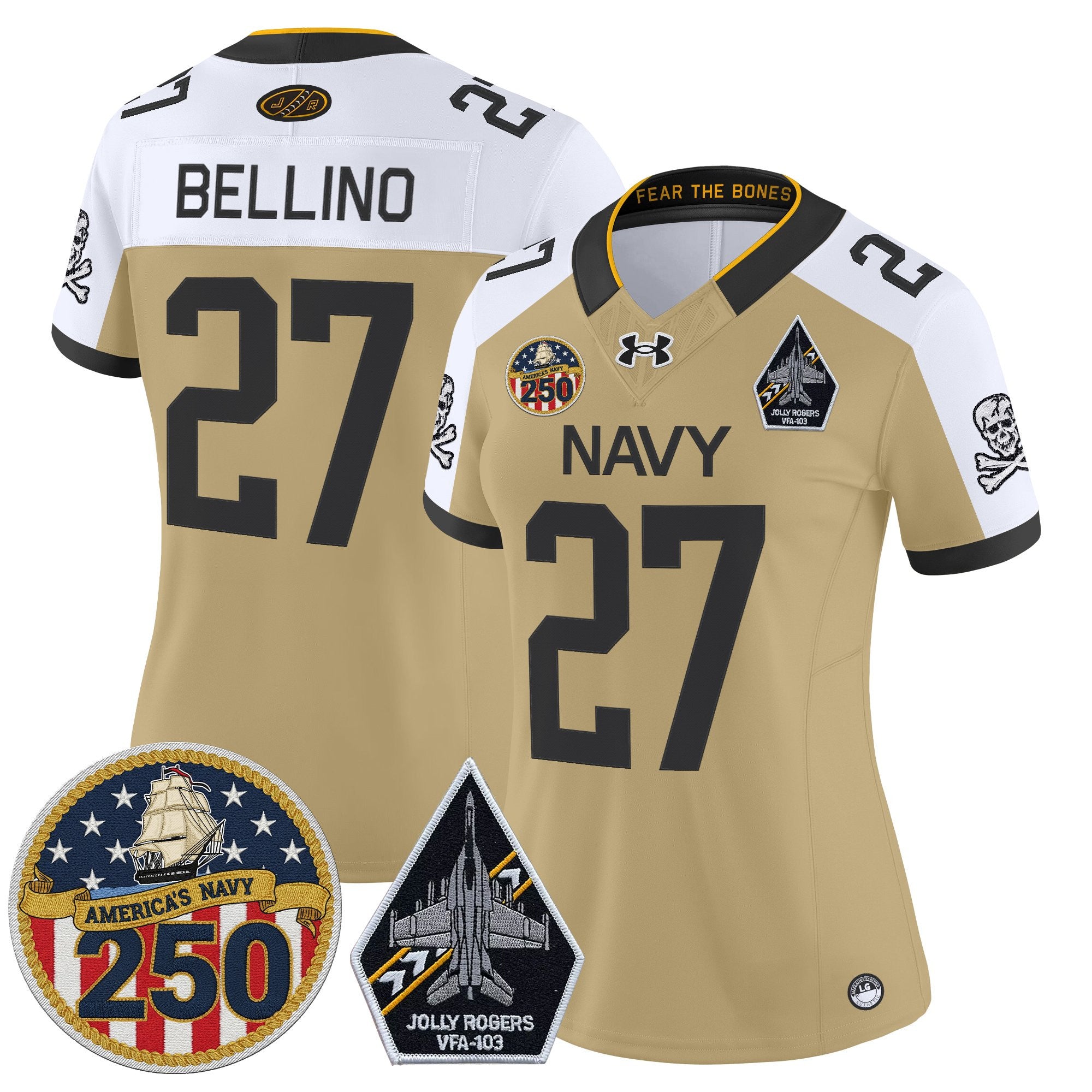 Women's Navy Midshipmen 'Jolly Rogers Edition' Vapor Limited Jersey - 250th Anniversary Patch - All Stitched