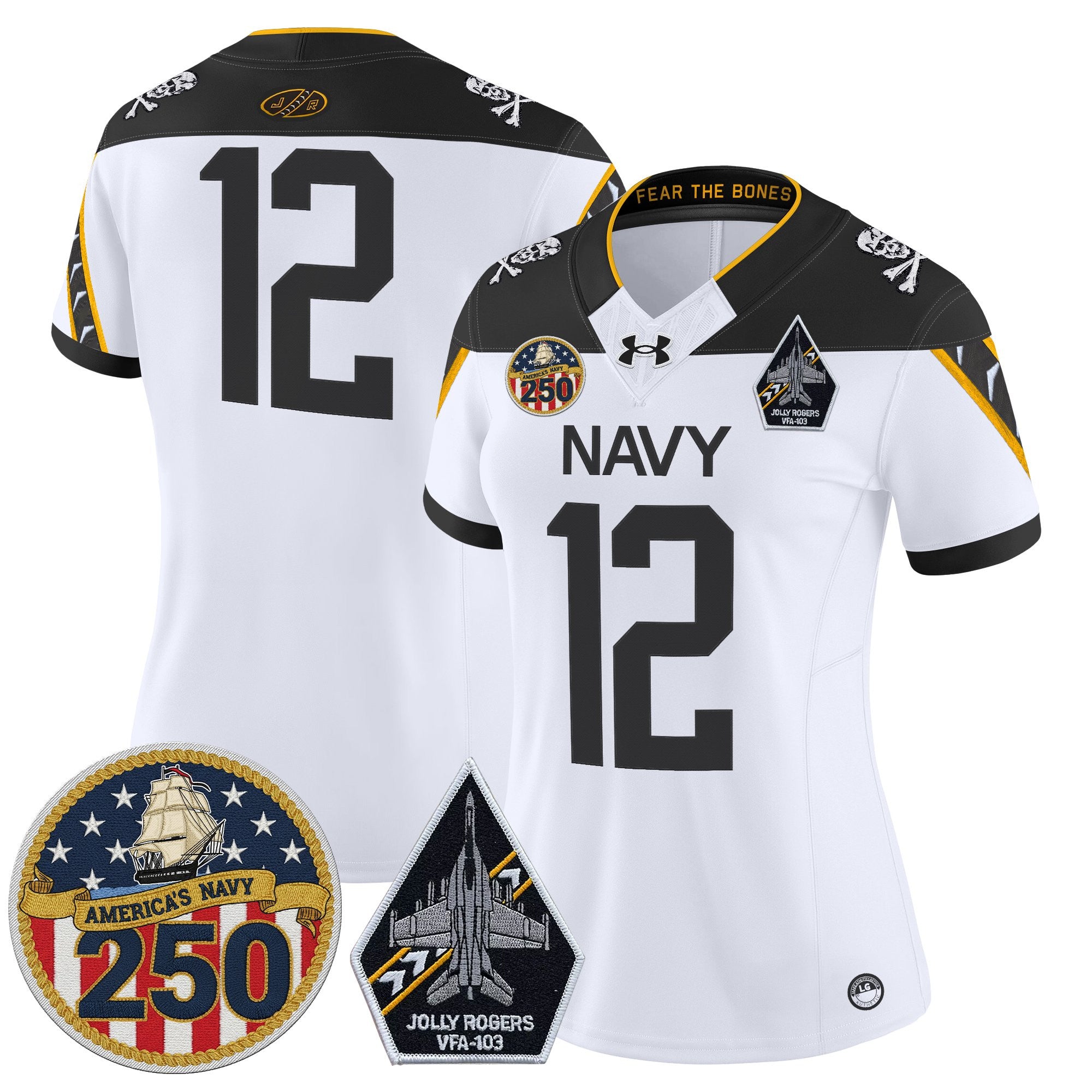 Women's Navy Midshipmen 'Jolly Rogers Edition' Vapor Limited Jersey - 250th Anniversary Patch - All Stitched