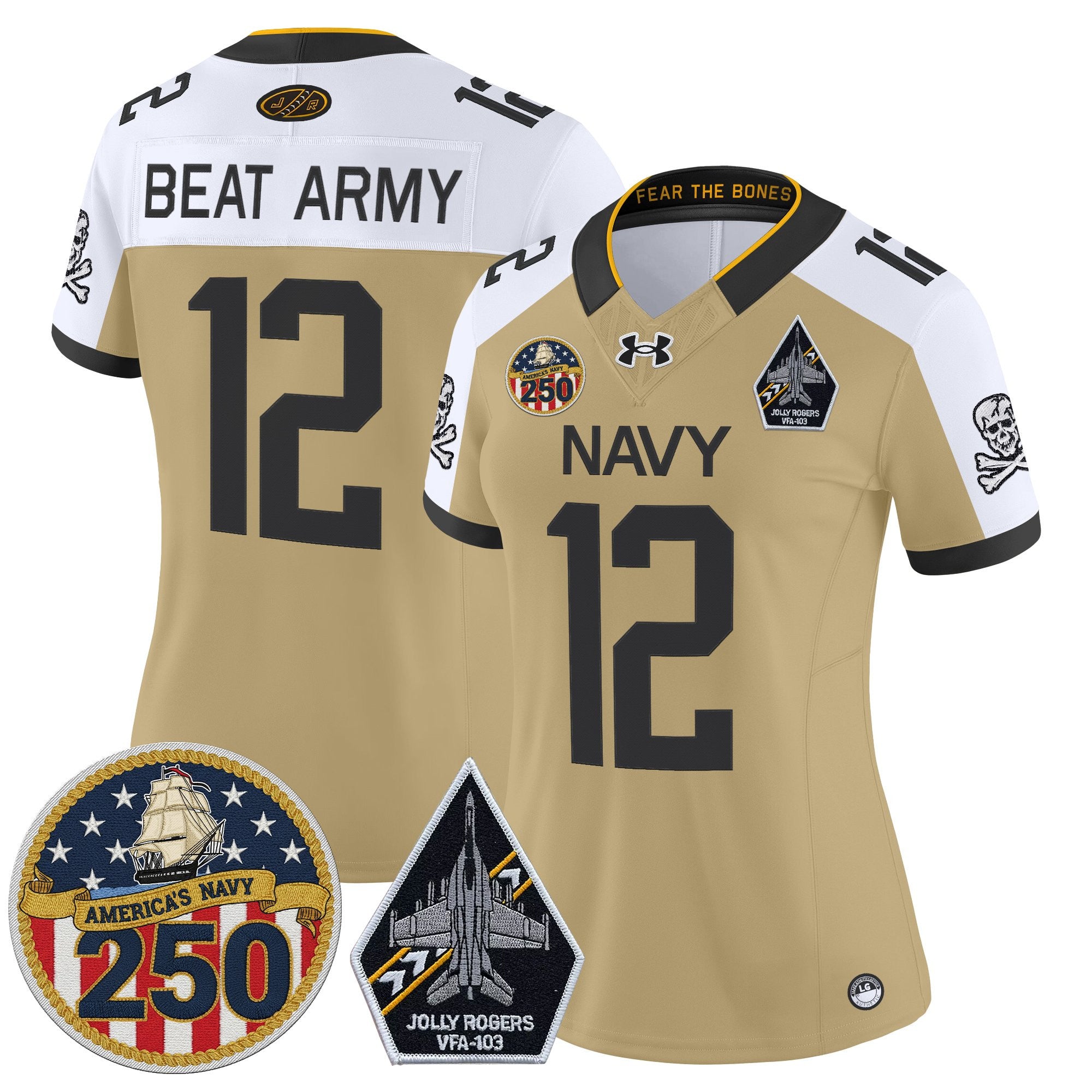 Women's Navy Midshipmen 'Jolly Rogers Edition' Vapor Limited Jersey - 250th Anniversary Patch - All Stitched