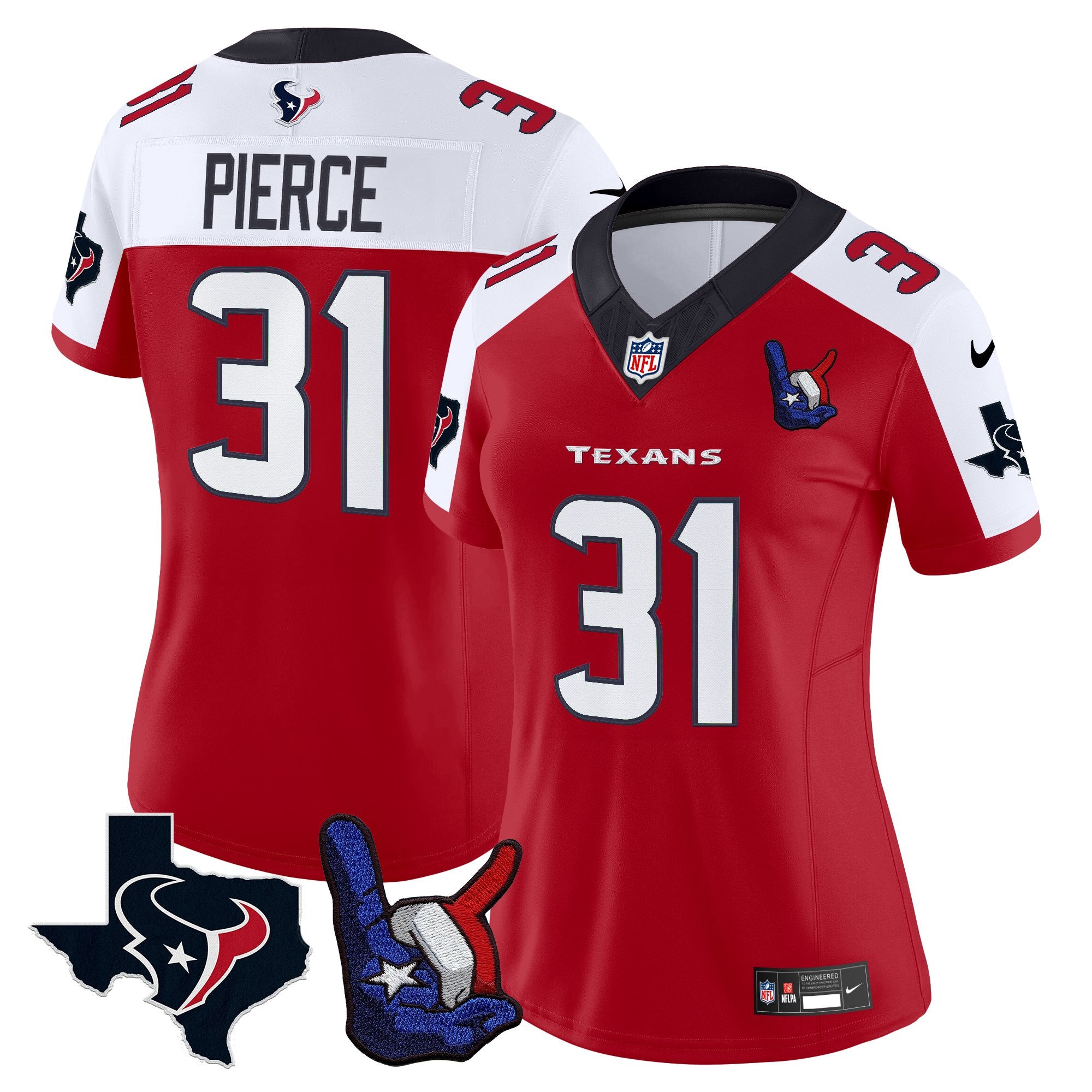 Women's Houston Texans Hand Sign Throwing Up The H Vapor Jersey - All Stitched