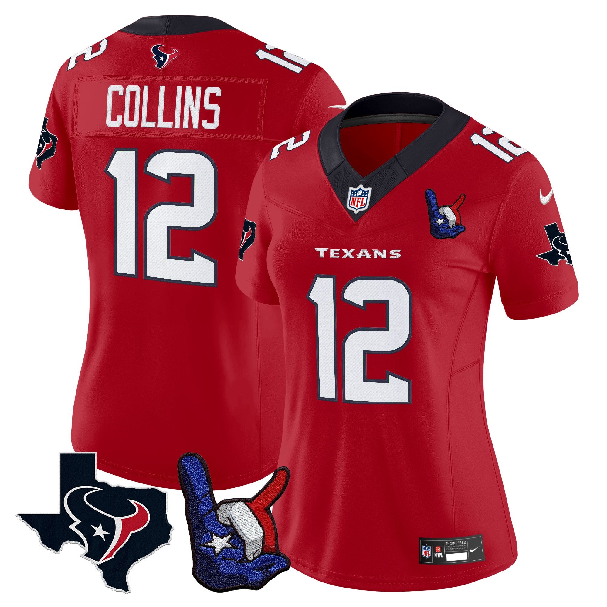 Women's Houston Texans Hand Sign Throwing Up The H Vapor Jersey - All Stitched