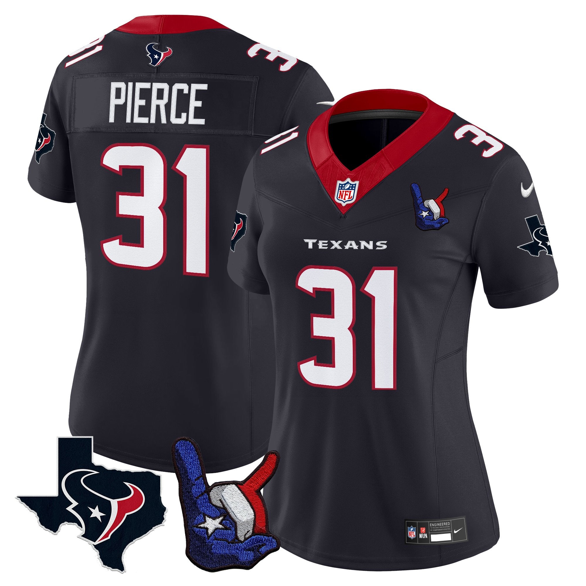 Women's Houston Texans Hand Sign Throwing Up The H Vapor Jersey - All Stitched